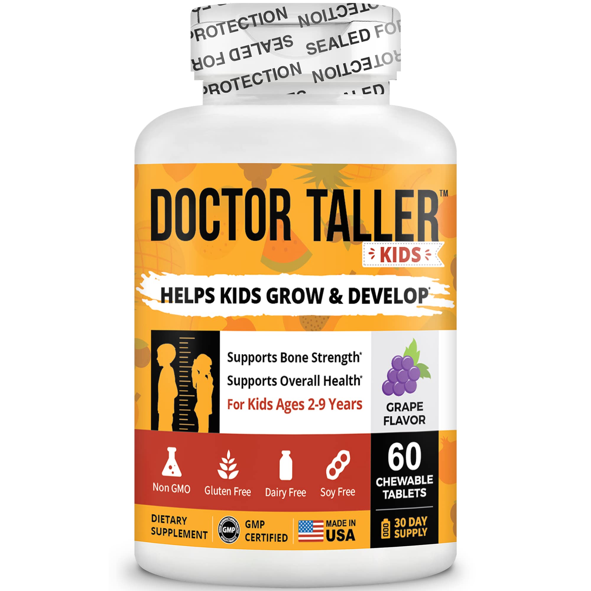 NuBest Doctor Taller Kids - Kids Multivitamins, Toddler Vitamins - Support Healthy, Immunity and Bone Strength for Ages 2 to 9 - Grape Flavor - 60 Vegan Chewable Tablets | 1 Month Supply