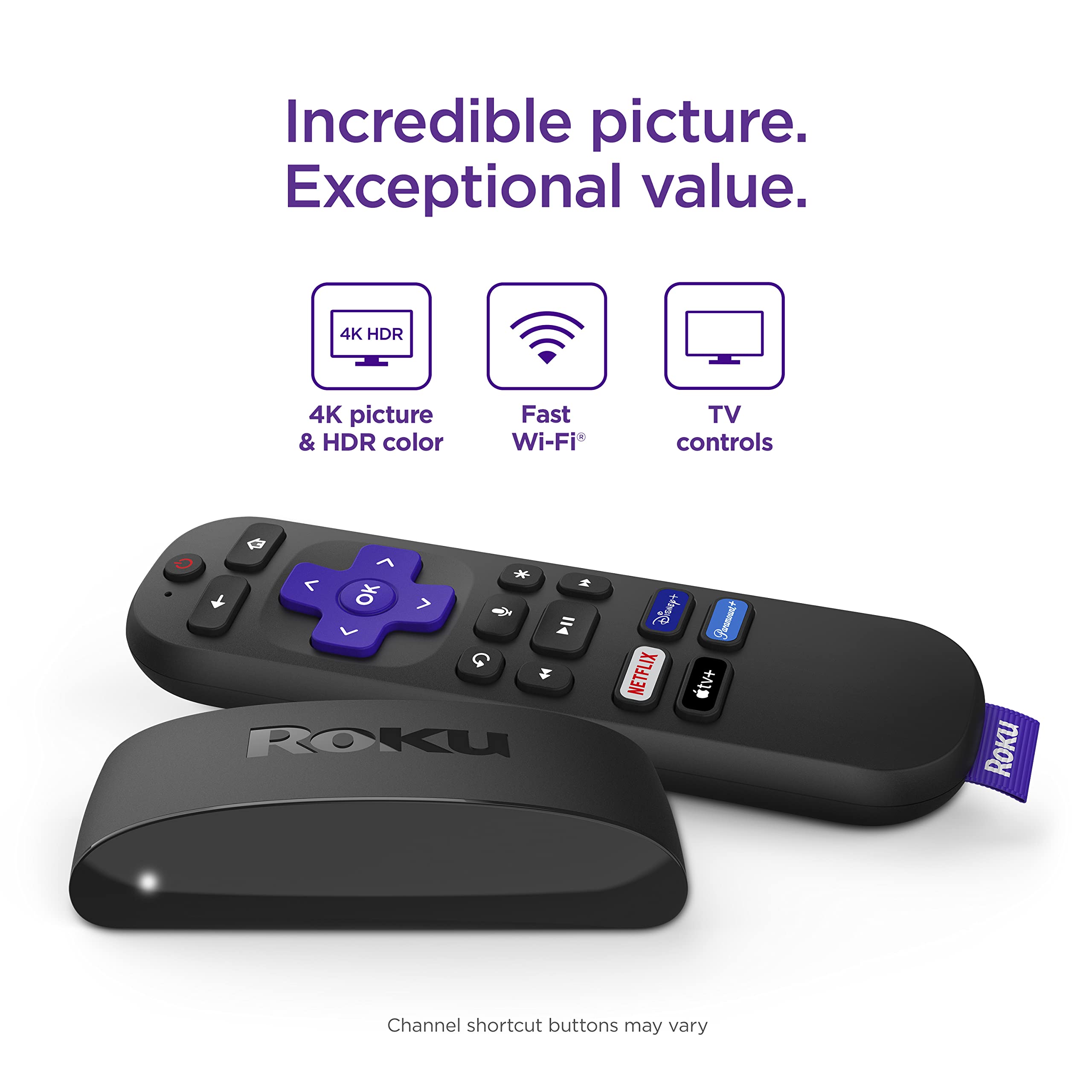 Roku Express 4K+ | Streaming Player HD/4K/HDR with Roku Voice Remote with TV Controls, Includes Premium HDMI Cable