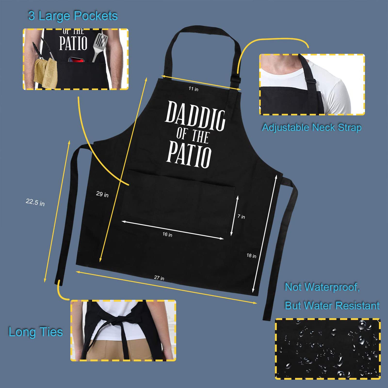 Miracu Fathers Day Dad Gifts from Daughter, Son - Grill Apron for Dad, Fathers Day Apron - Birthday, Father's Day Funny Gifts for Dad, Father in Law, Step Dad, Best Dad - Dad Apron for Grilling BBQ