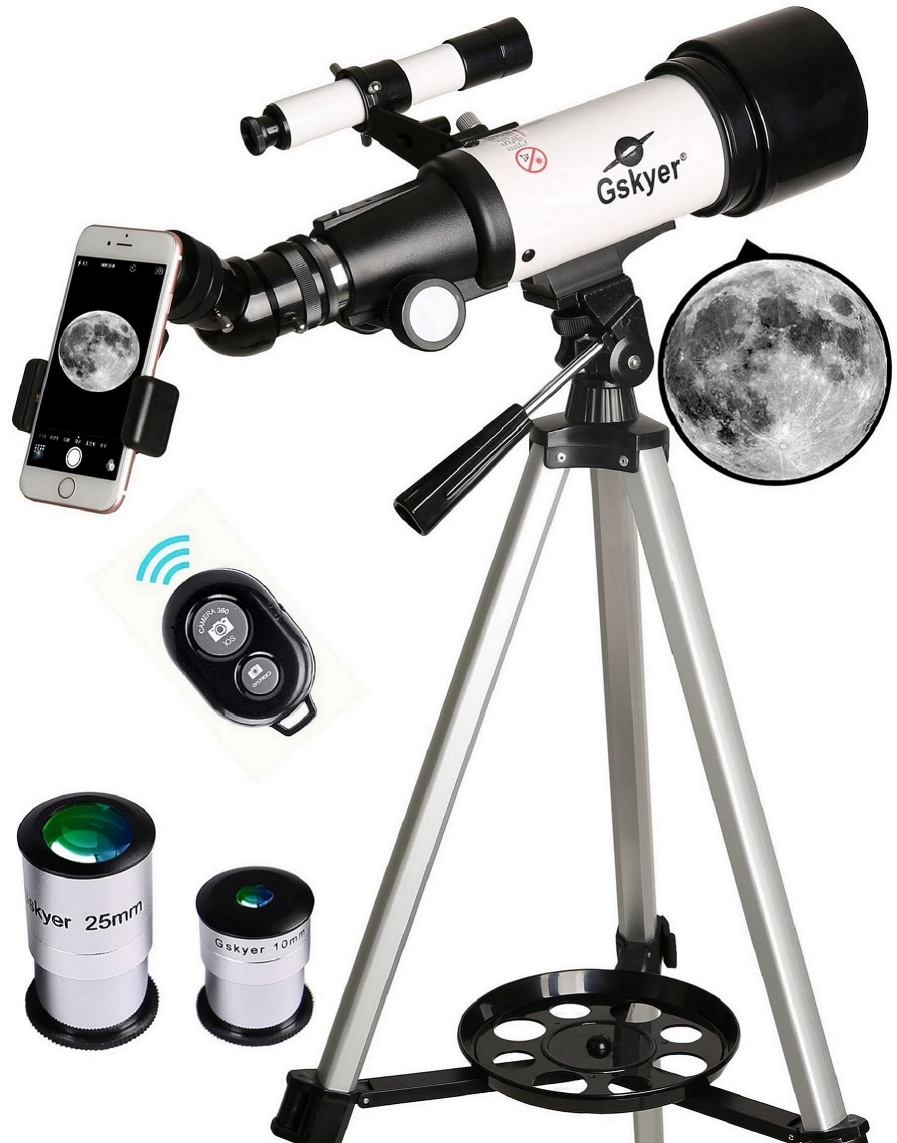 Gskyer Telescope, 70mm Aperture 400mm AZ Mount Astronomical Refracting Telescope for Kids Beginners - Travel Telescope with Carry Bag, Phone Adapter and Wireless Remote