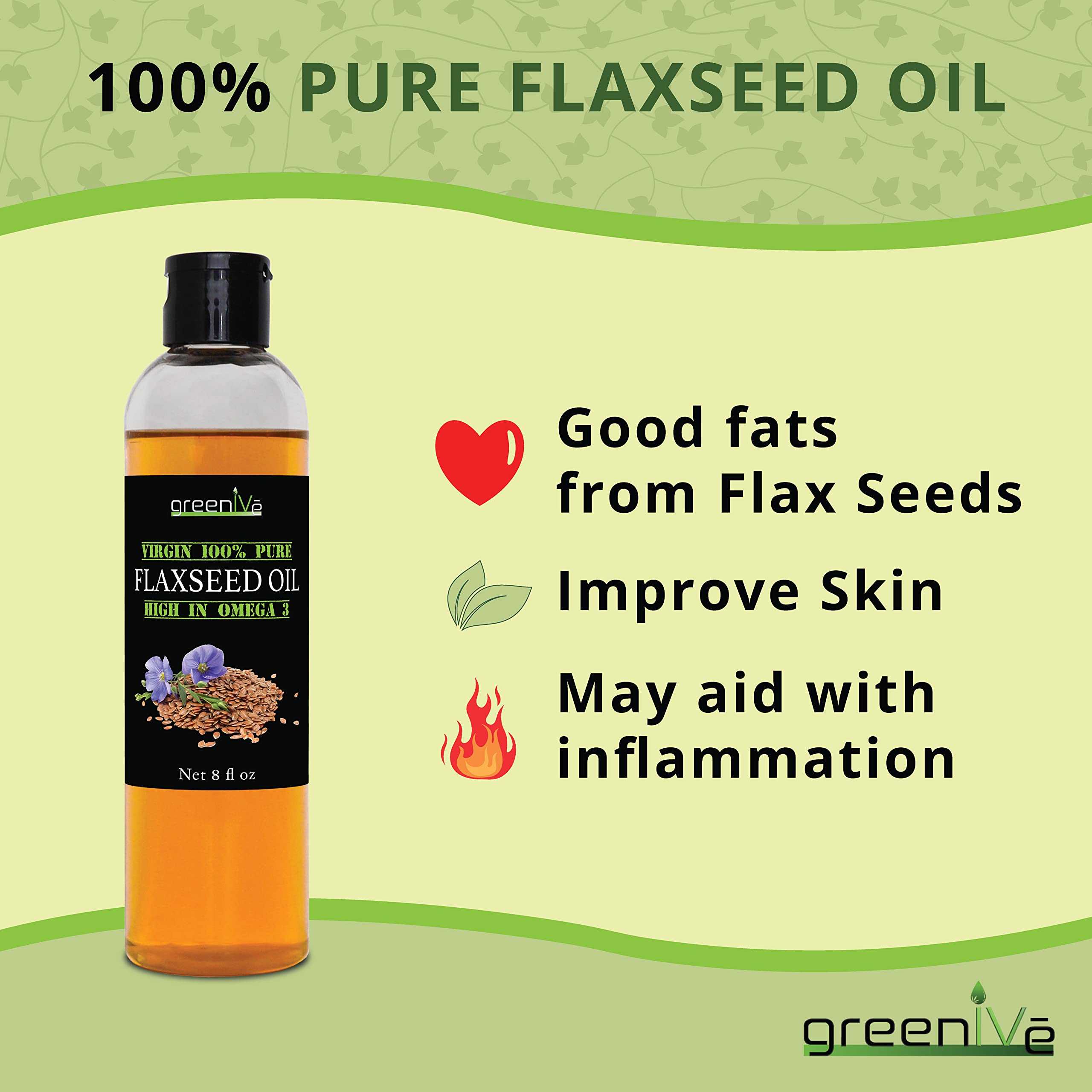 Greenive Flax Seed Oil 100% Pure Cold Pressed High Omegas Exclusively on Amazon (32 Fl Oz)