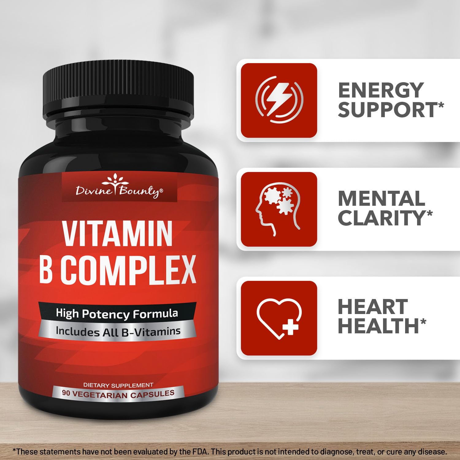 Divine Bounty Super B Complex Vitamins - All B Vitamins Including B12, B1, B2, B3, B5, B6, B7, B9, Folic Acid - Vitamin B Supplement - Support Healthy Energy Metabolism - 90 Vegetarian Capsules