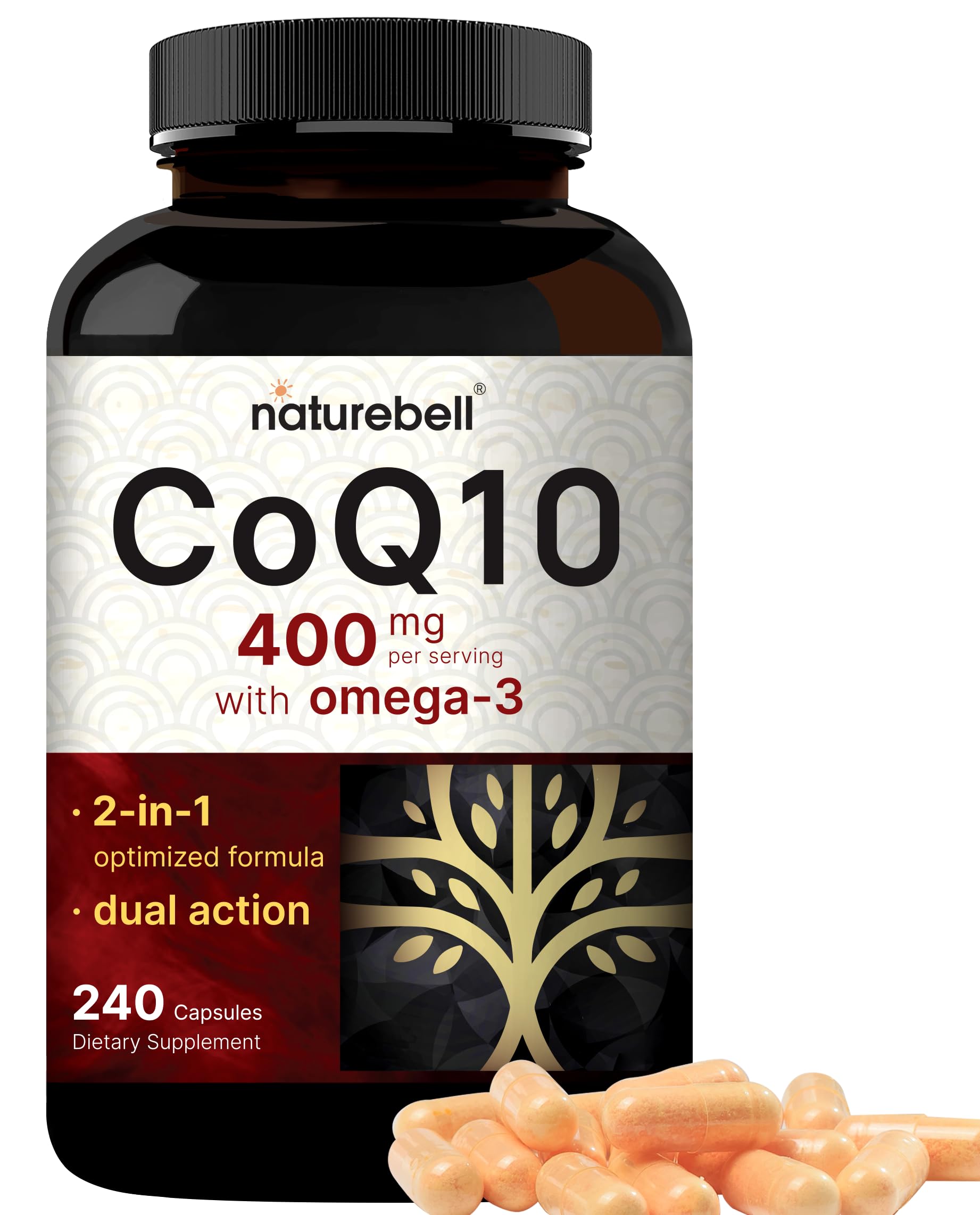 CoQ10 (Ubiquinone) 400mg with Omega 3 Fatty Acids| Stable High Absorption Form – Antioxidant Support for Heart & Energy Health – Extra Strength Coenzyme Q10 Supplement