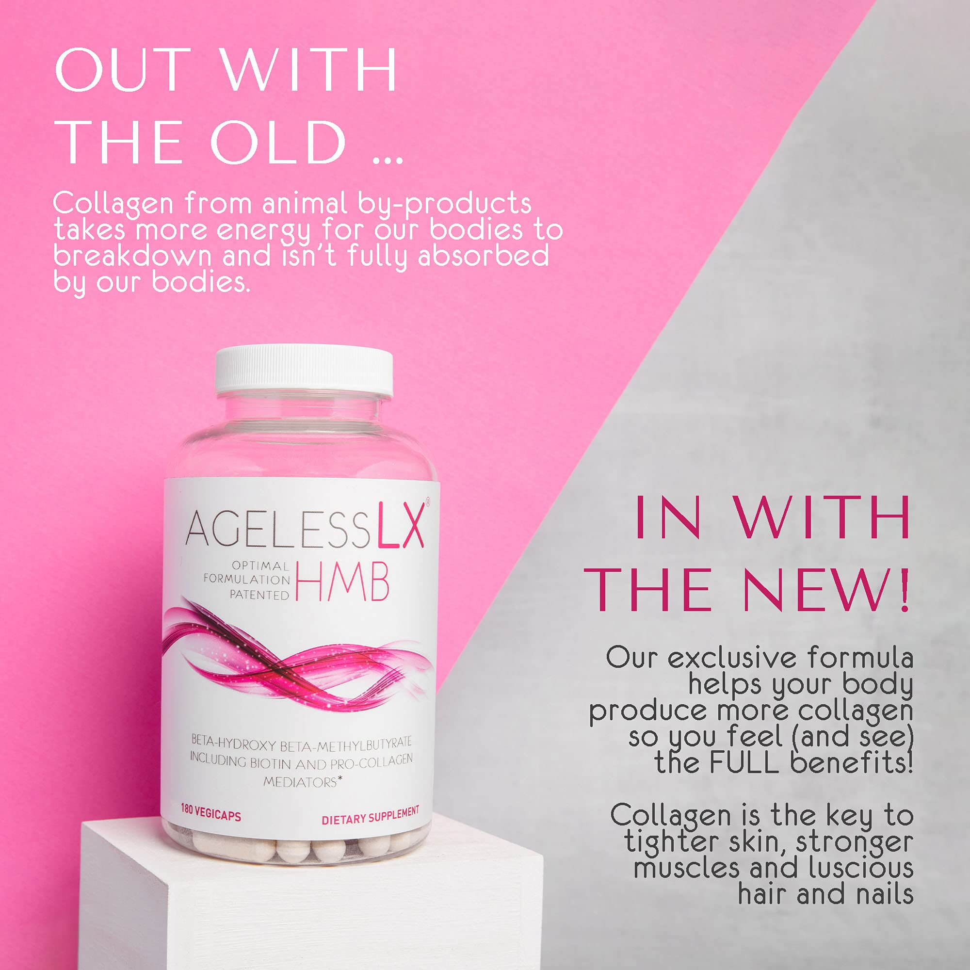 AgelessLX Supplement Capsule for Women with HMB, Collagen Enhancers Vitamin D3 and K2, Horsetail and Biotin - Builds Lean Sculpted Muscle, Glowing Skin and Thicker, Stronger Hair and Nails