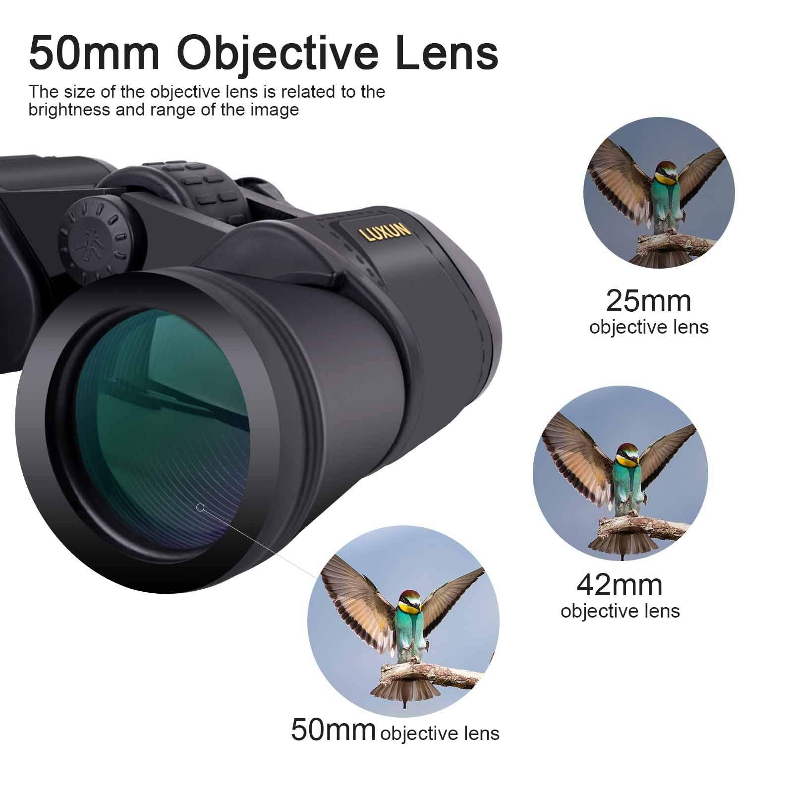 LUXUN 10x50 Binoculars for Adults, HD Compact Binocular with Low Light Night Vision, Powerful Waterproof Binoculars for Hunting Bird Watching and Concerts