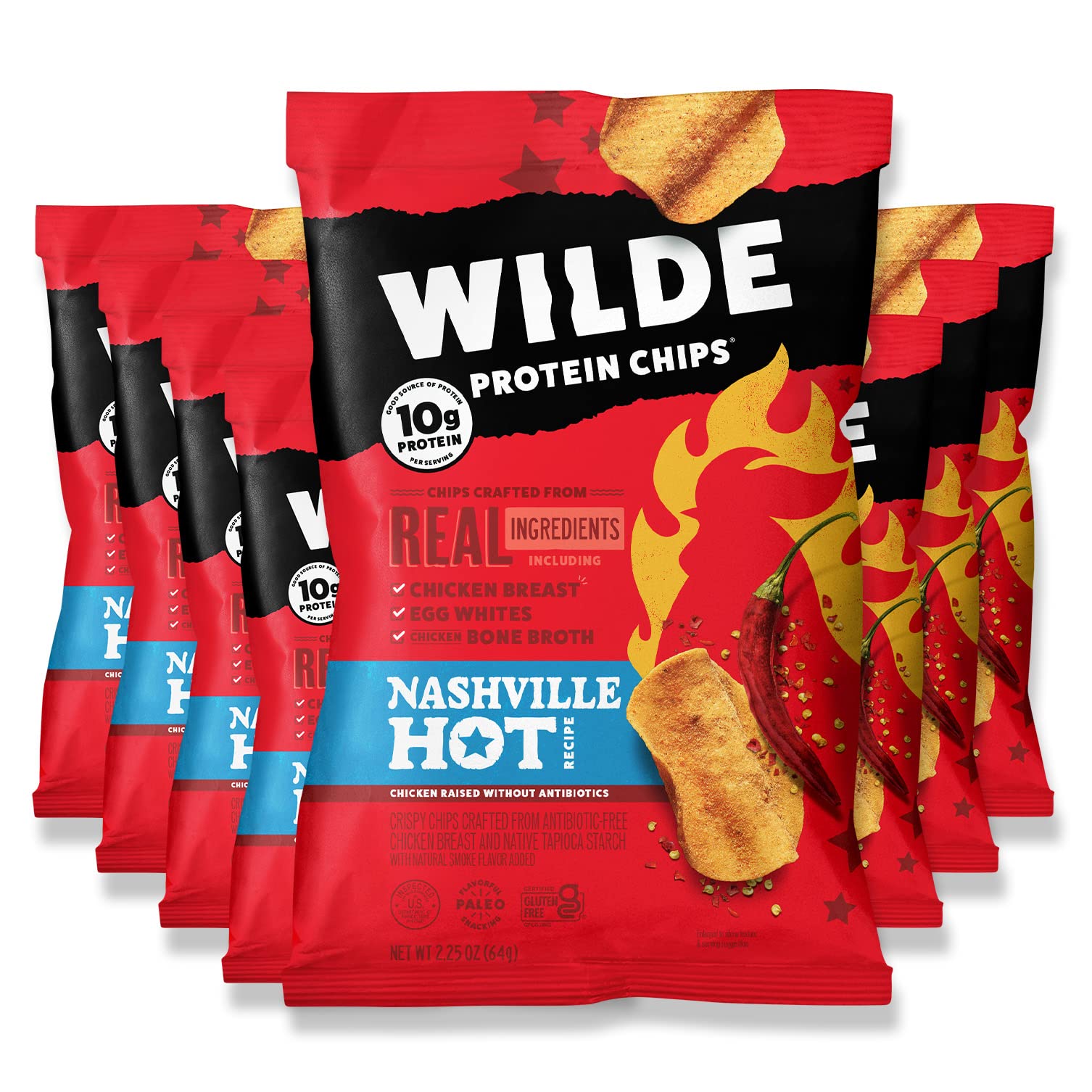 Nashville Hot Protein Chips by Wilde, Thin and Crispy, High Protein, Keto Friendly, Made with Real Ingredients 2.25oz Bag (8 Pack)