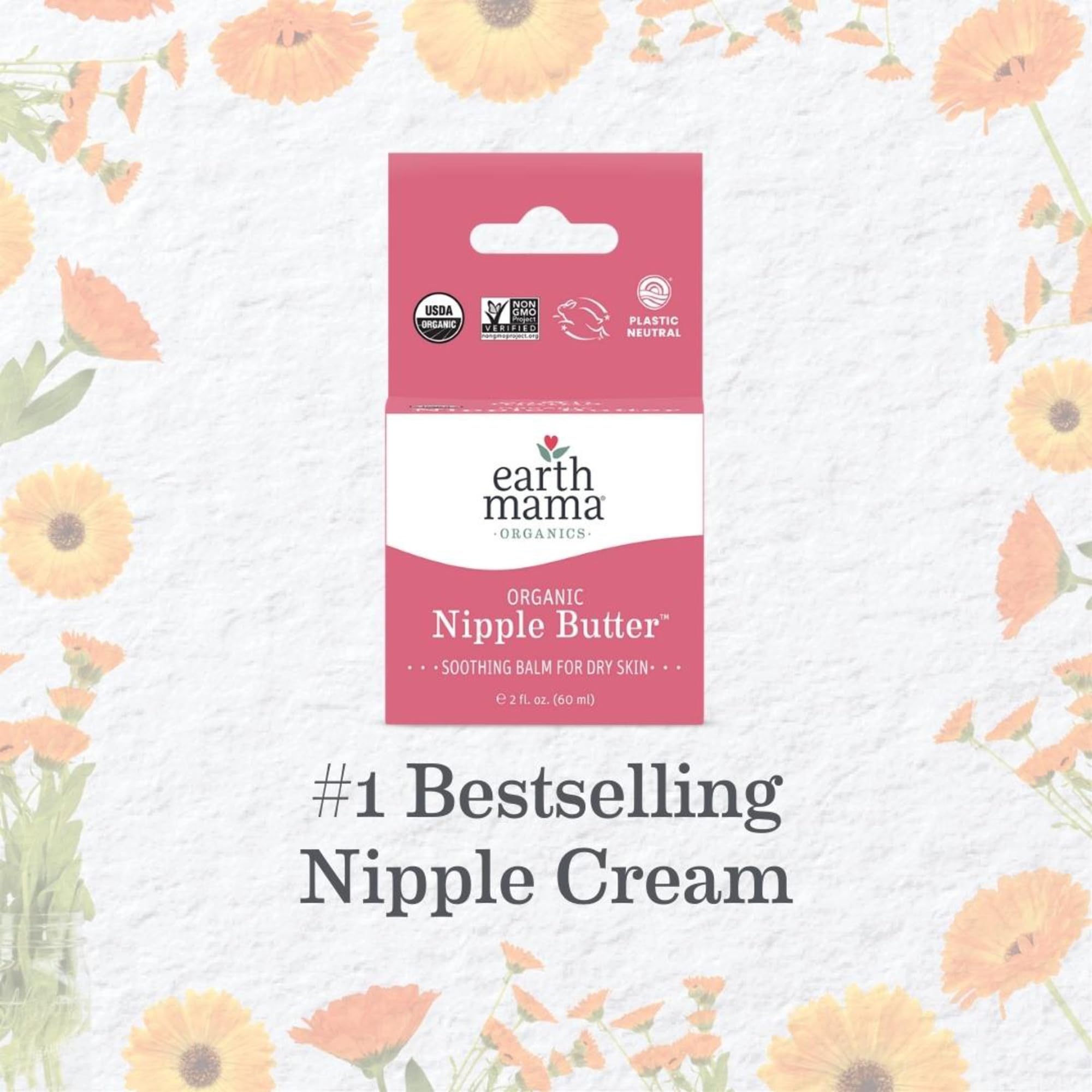 Organic Nipple Butter™ Breastfeeding Cream by Earth Mama | Lanolin-free, Postpartum Essentials Safe for Nursing, Non-GMO Project Verified, 2-Fluid Ounce