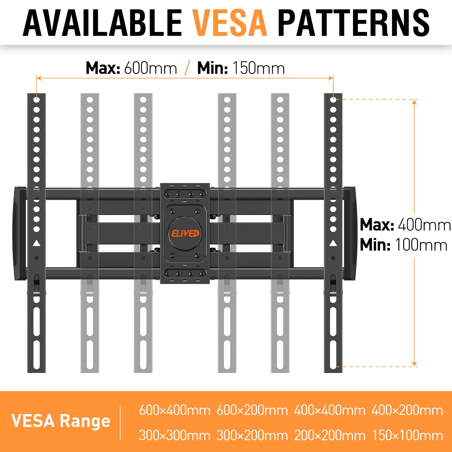 ELIVED TV Wall Mount for Most 37-82 Inch Flat Screen TVs, Swivel and Tilt Full Motion TV Mount Bracket with Articulating Dual Arms, Max VESA 600x400mm, 100 lbs. Loading, Fits 16" Wood Studs, YD3003