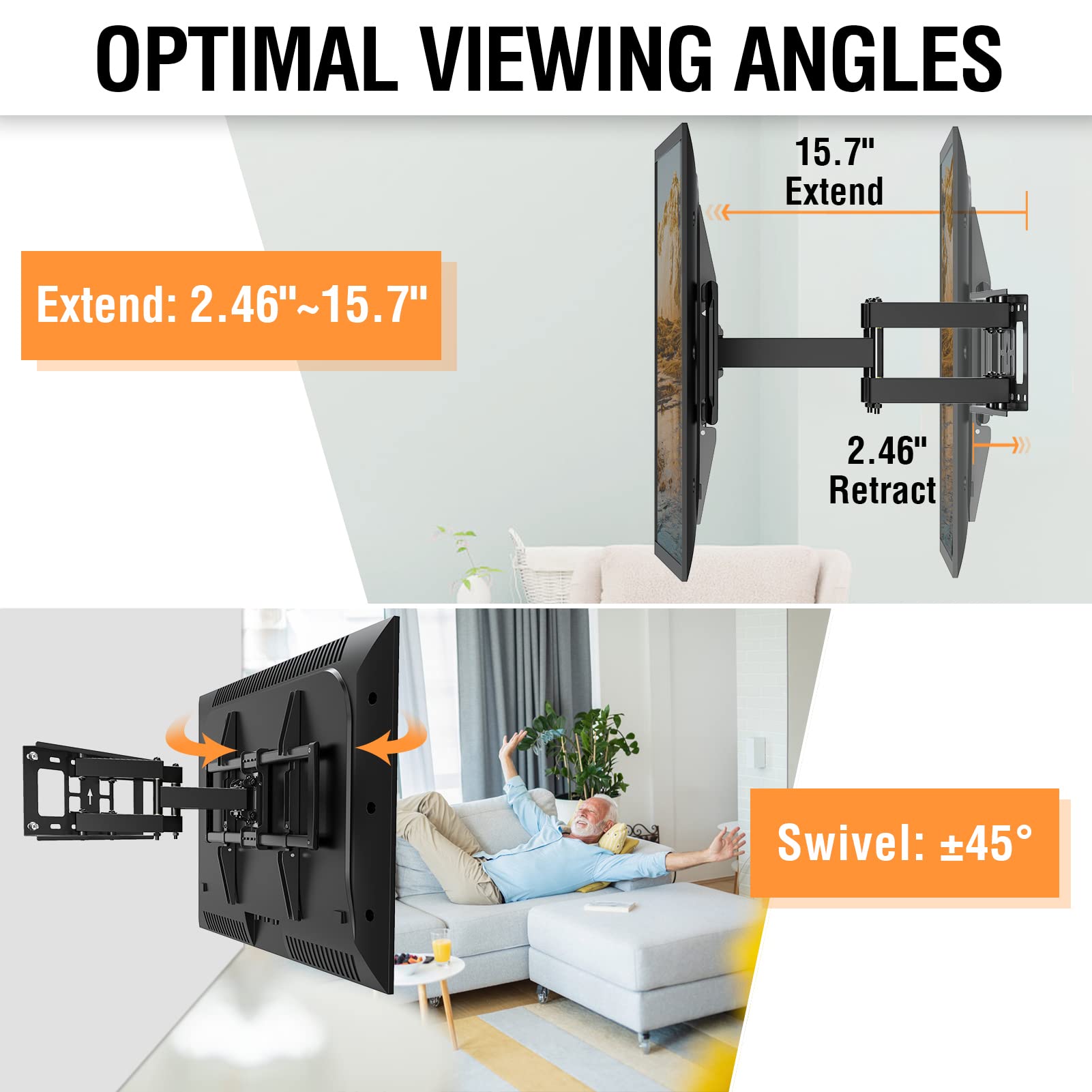 ELIVED TV Wall Mount for Most 37-82 Inch Flat Screen TVs, Swivel and Tilt Full Motion TV Mount Bracket with Articulating Dual Arms, Max VESA 600x400mm, 100 lbs. Loading, Fits 16" Wood Studs, YD3003