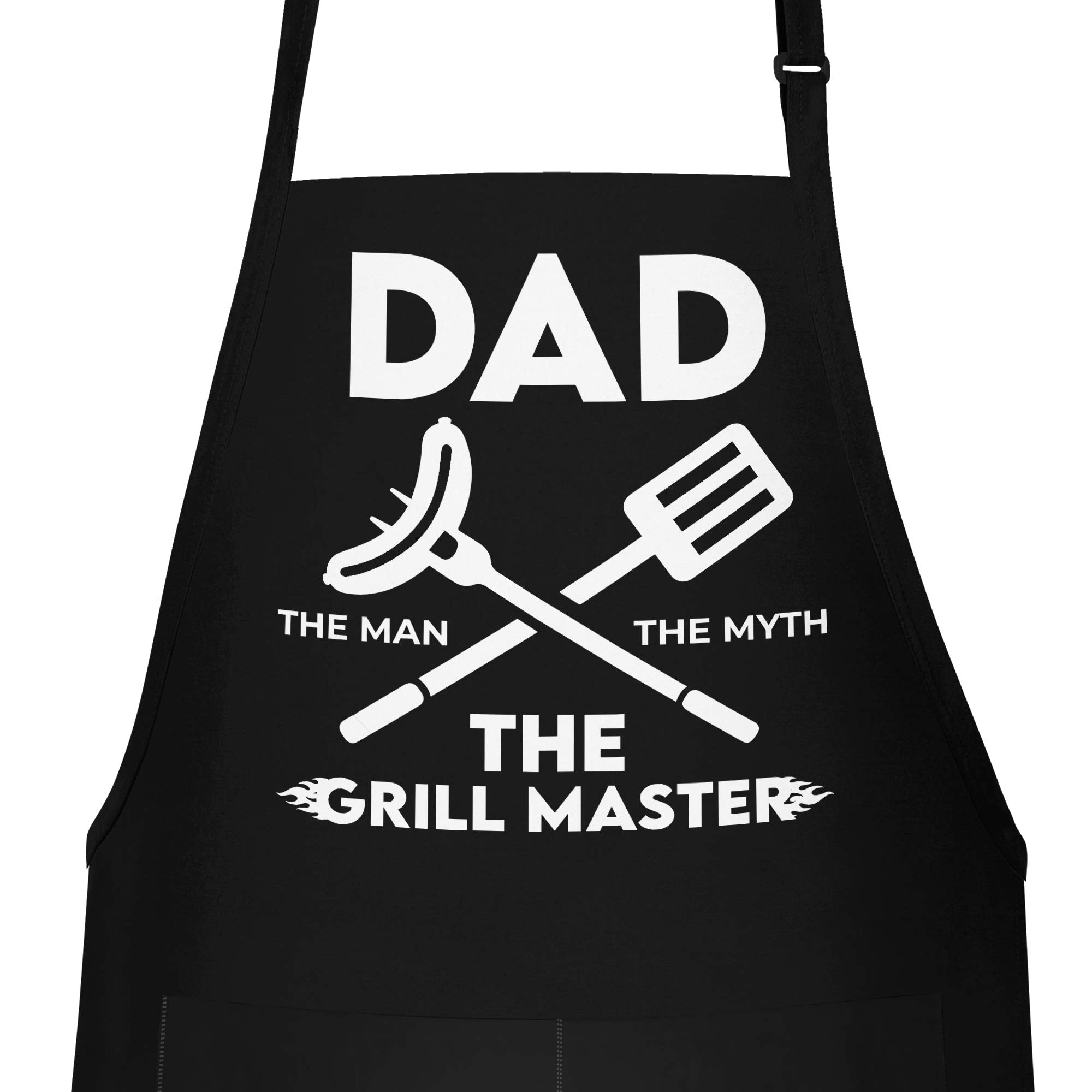 APRON DADDY Apron for Men - Dad The Man The Myth The Grill Master - Adjustable Large 1 Size Fits All - Poly/Cotton Apron with 2 Pockets - BBQ Gift Apron for Father, Husband, Chef