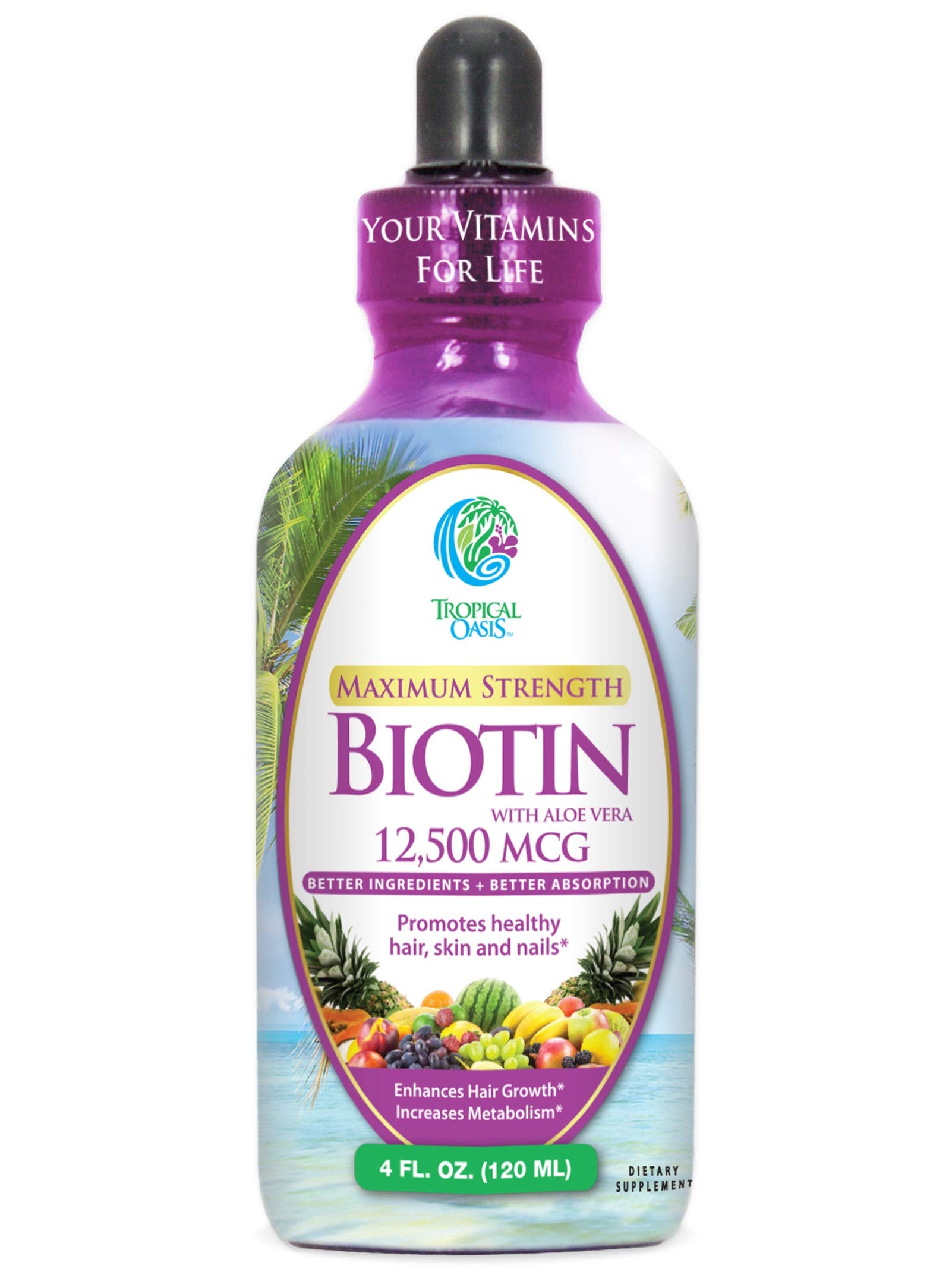 Maximum Strength Liquid Biotin Drops w/ 12,500 MCG – Best Vitamins for Fast Hair Growth, Reduced Hair Loss, Healthy Skin & Strong Nails -5X More Potent Than Pills– Max Absorption, Vegan– 4oz, 30 Serv