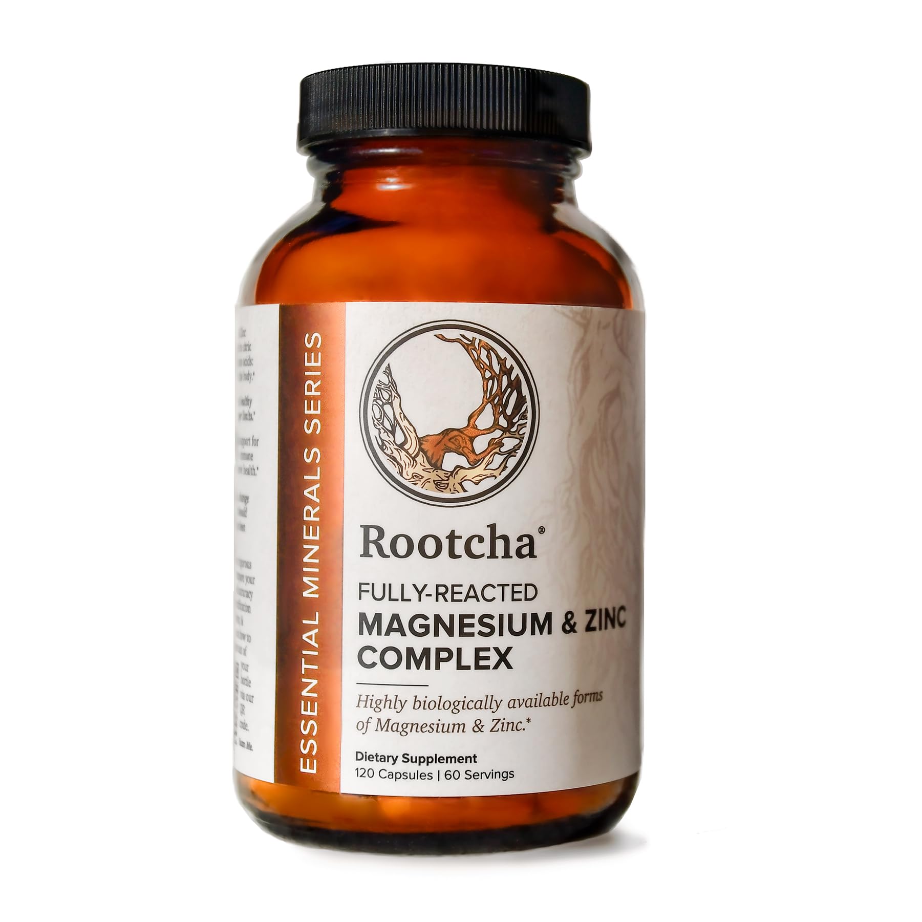 Potent & Pure Magnesium & Zinc Complex - Fully Reacted Magnesium with Chelated Zinc Picolinate - by Rootcha | 120 Capsules