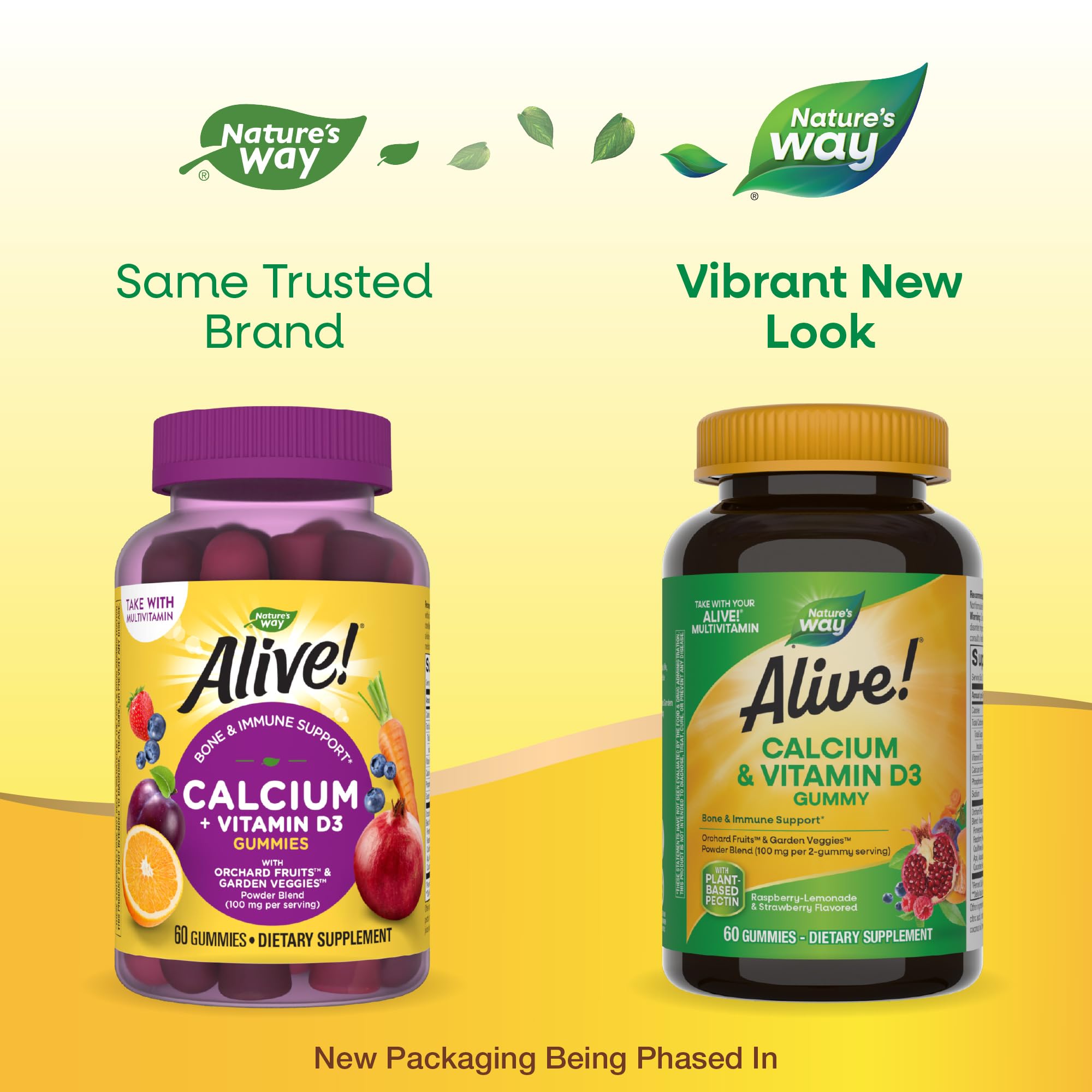 Nature's Way Alive! Daily Calcium & Vitamin D3 Gummies, Bone Support*, Immune Support*, Strawberry and Raspberry- Lemonade Flavored, 60 Gummies (Packaging May Vary)