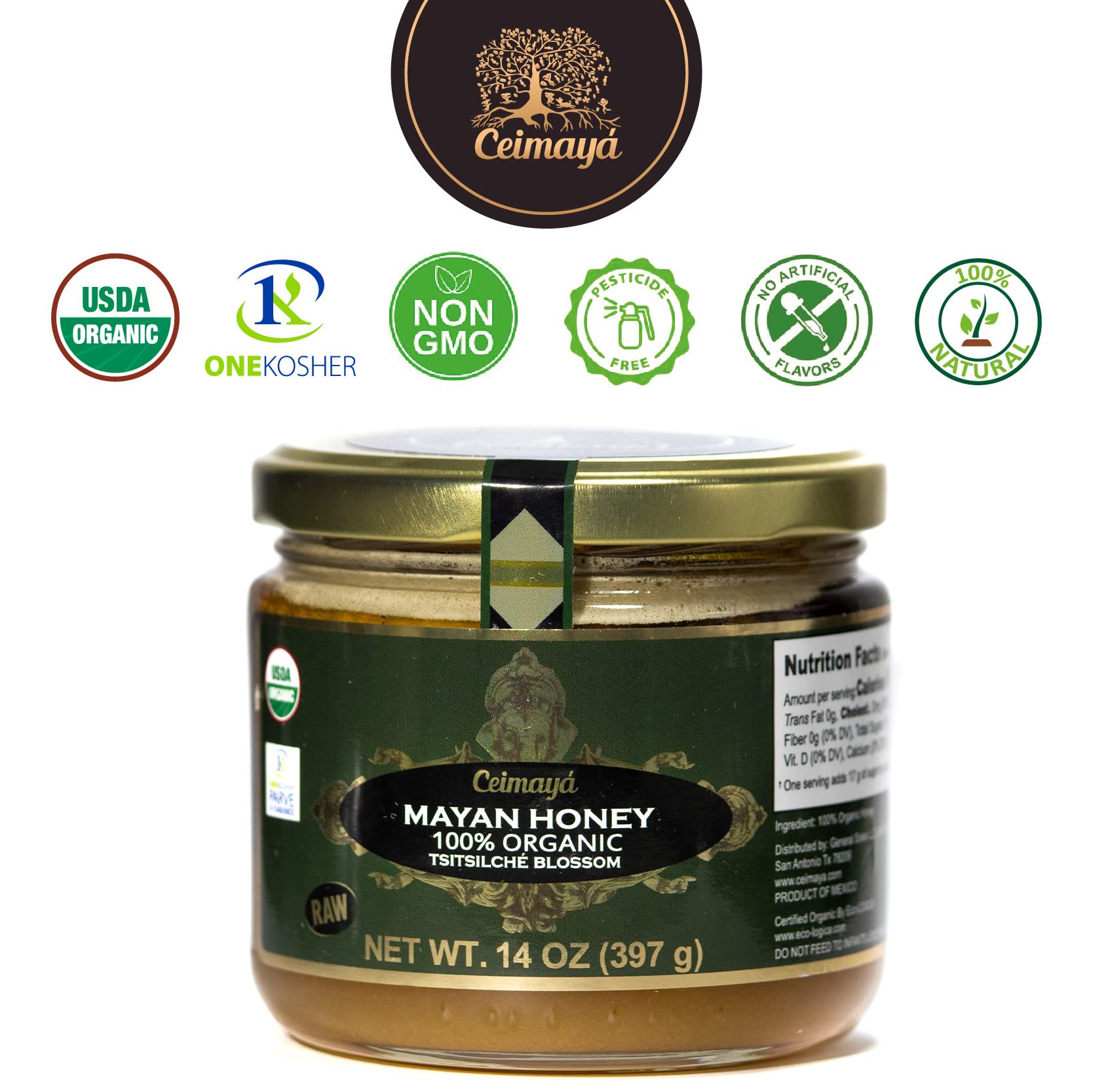 Ceimayá | Mayan Honey, Tsitsilche blossom, pure raw honey, 100% Organic & Kosher | 14 oz