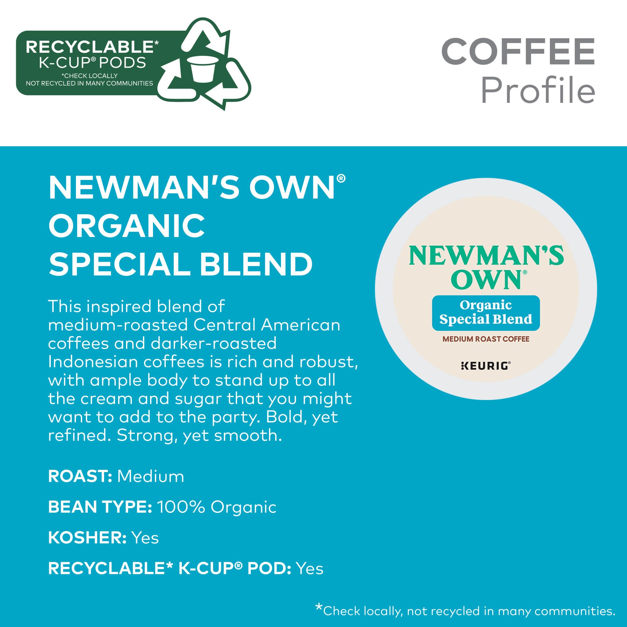 Newman's Own Organics Special Blend Keurig Single-Serve K-Cup Pods, Medium Roast Coffee, 72 Count (6 Packs of 12)