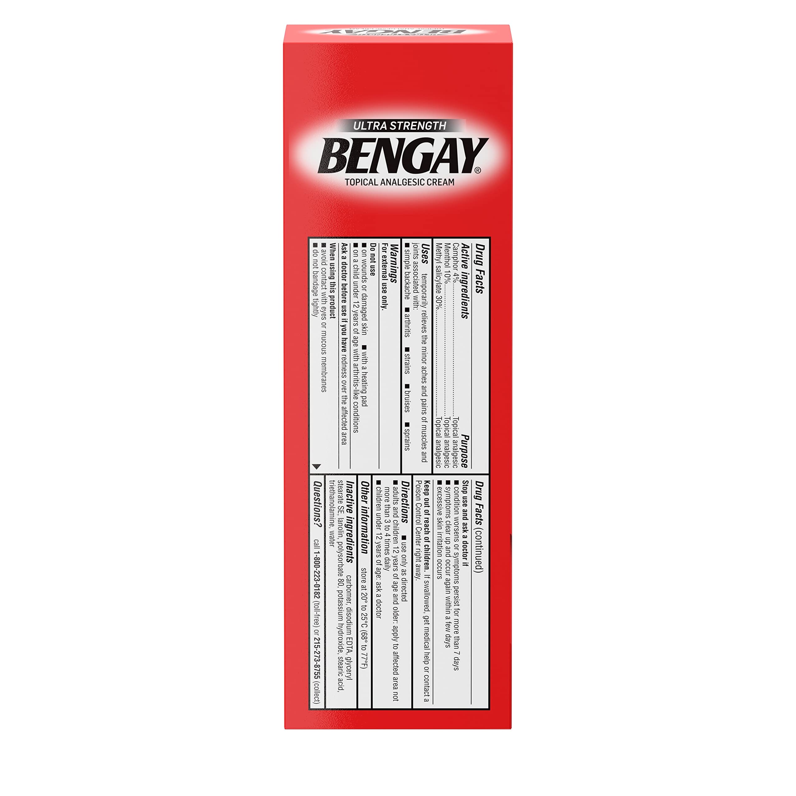 Bengay Ultra Strength Topical Pain Relief Cream, Non-Greasy Topical Analgesic for Minor Arthritis, Muscle, Joint, and Back Pain, Camphor, Menthol & Methyl Salicylate, 4 oz