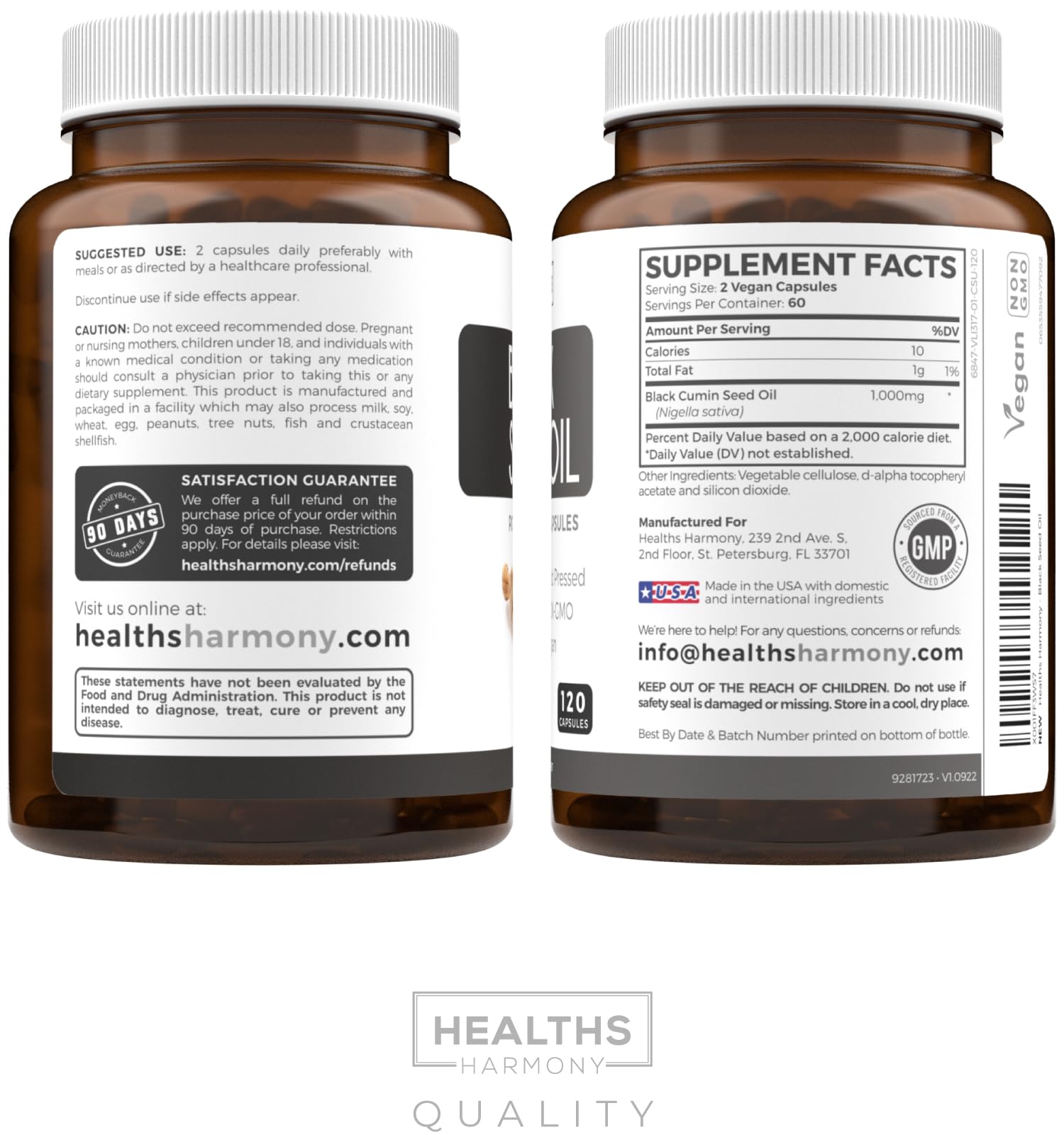 Black Seed Oil - 120 Softgel Capsules Skin Health (Non-GMO & Vegan) Cold-Pressed Nigella Sativa Producing Pure Black Cumin Seed Oil with Vitamin E - 500mg Each, 1000mg Per 2 Capsule Serving