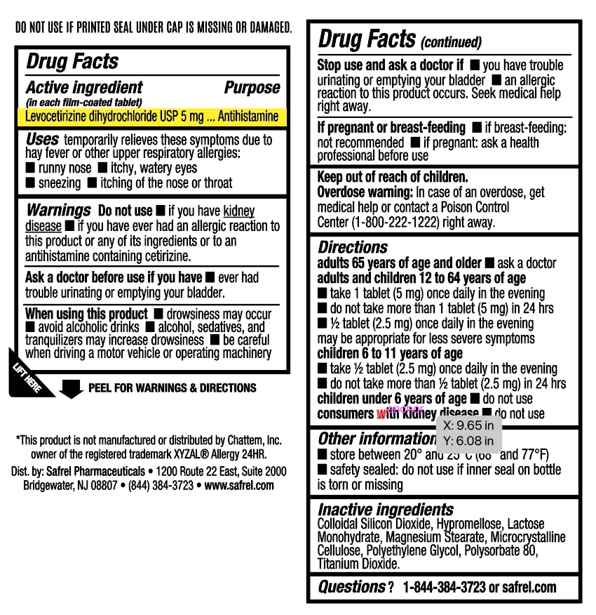 Safrel Allergy Relief Medication Levocetirizine Dihydrochloride 5mg (180 Count), 24hr Fast Acting Non Drowsy, Antihistamine Relieves Runny Nose, Watery Eyes, Sneezing