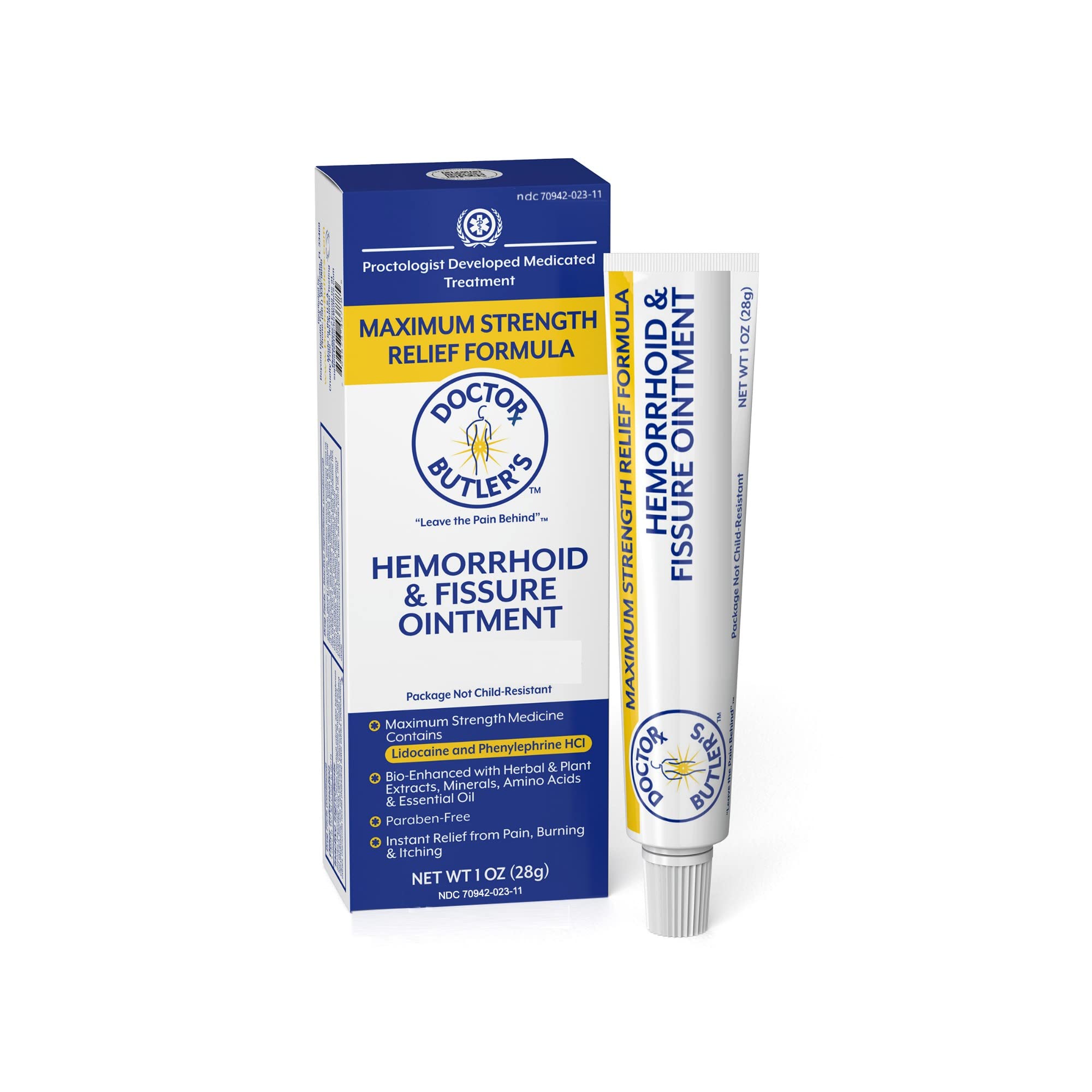 Doctor Butler's Hemorrhoid & Fissure Ointment – Hemorrhoid Treatment with Phenylephrine HCI and Lidocaine for Fast Acting Relief of Swelling, Discomfort, and Itching in one Hemorrhoid Cream (1 oz.)