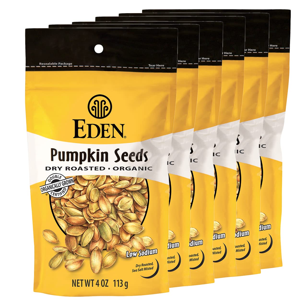 Eden Organic Pumpkin Seeds, Dry Roasted and Lightly Salted, 4 oz (6-Pack)