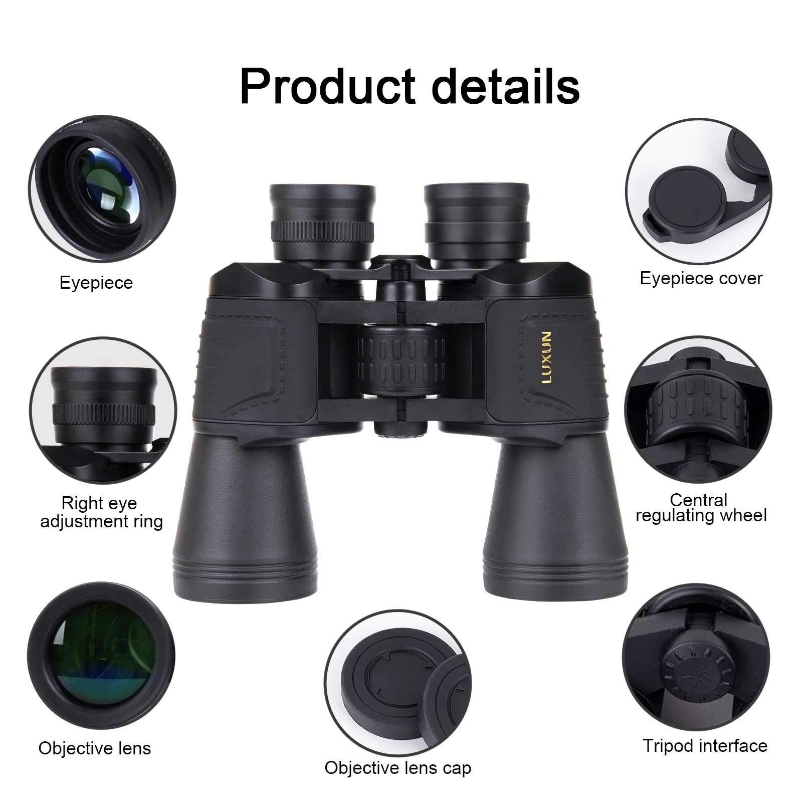 LUXUN 10x50 Binoculars for Adults, HD Compact Binocular with Low Light Night Vision, Powerful Waterproof Binoculars for Hunting Bird Watching and Concerts