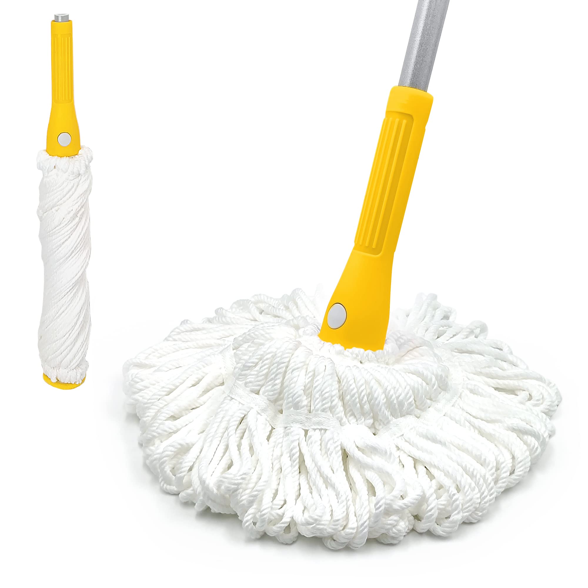 Self Wringing Mop with 2 Washable Heads, JEHONN Wet Mop for Floor Cleaning Heavy Duty, 51 Inch Long Handle Twist Mop for Hardwood Vinyl Tile Marble Laminate Home Office Kitchen (Yellow)