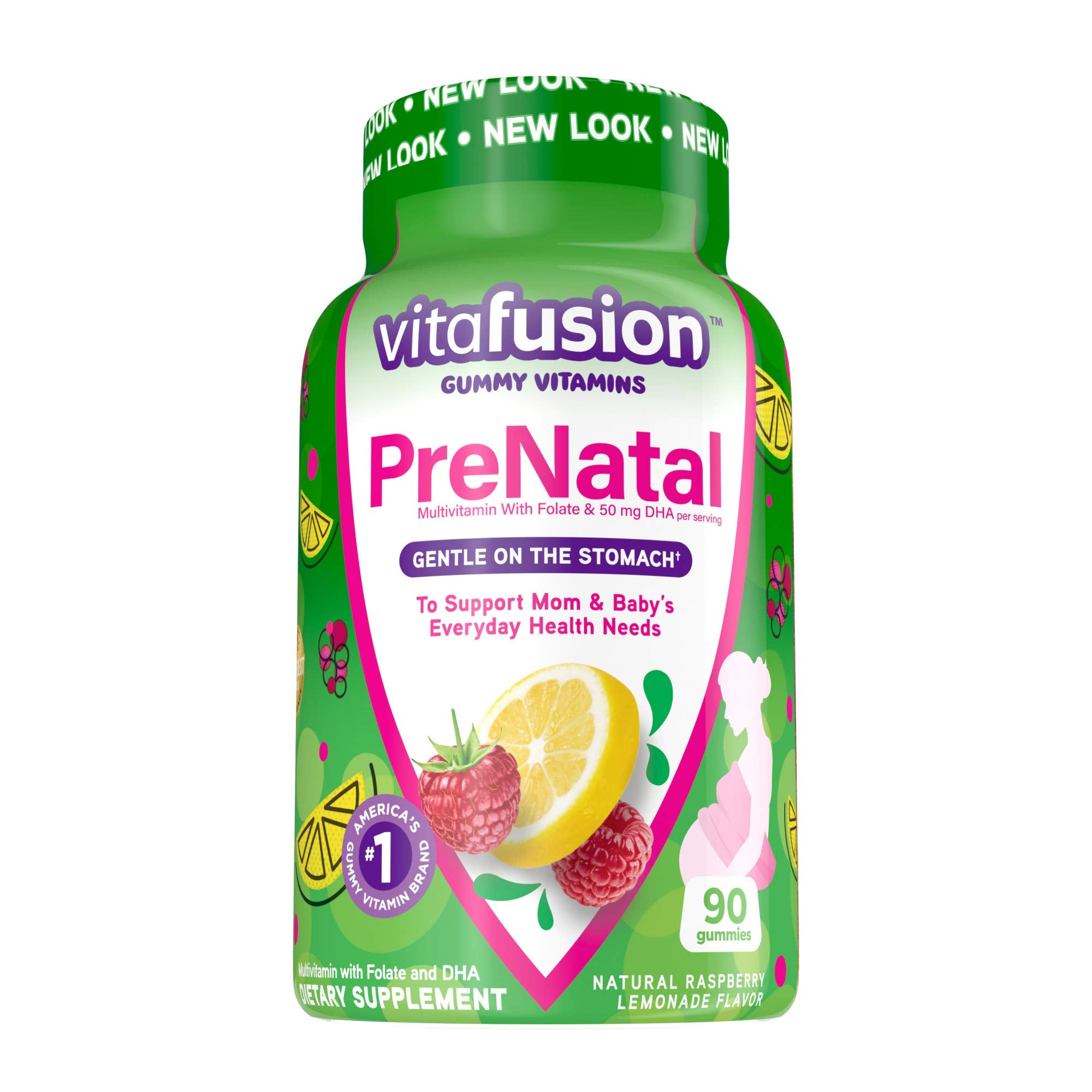 vitafusion PreNatal Gummy Vitamins, Raspberry Lemonade Flavored, Pregnancy Vitamins for Women, With Folate and DHA, America’s Number 1 Gummy Vitamin Brand, 45 Day Supply, 90 Count