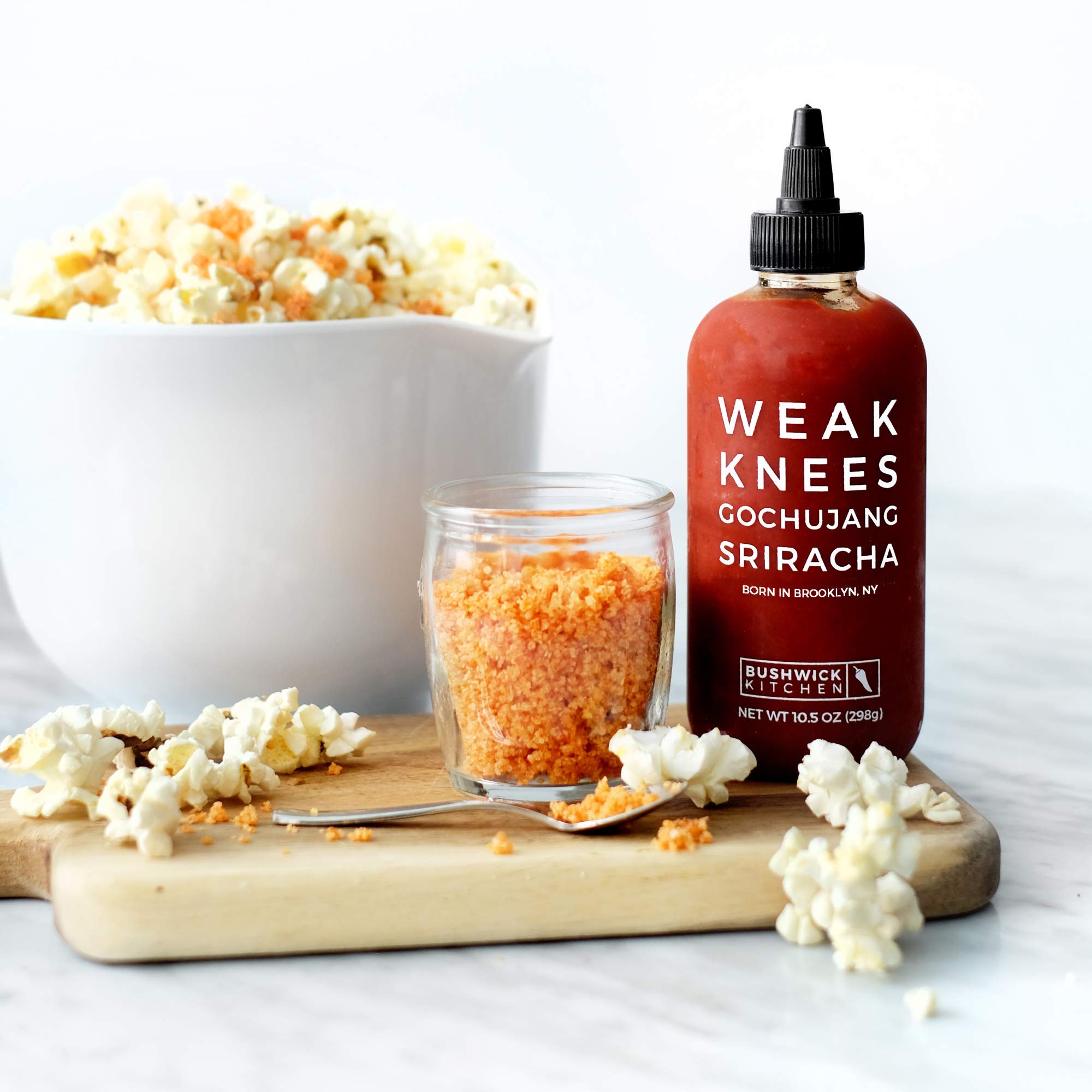 Weak Knees Gochujang Sriracha Hot Sauce | 10.5 oz Easy Squeeze Bottle | Classic Sriracha Chili Sauce mixed with Korean Gochujang Chili Paste | Foodie Gifts, Hot Sauce Gifts, Gifts for Men