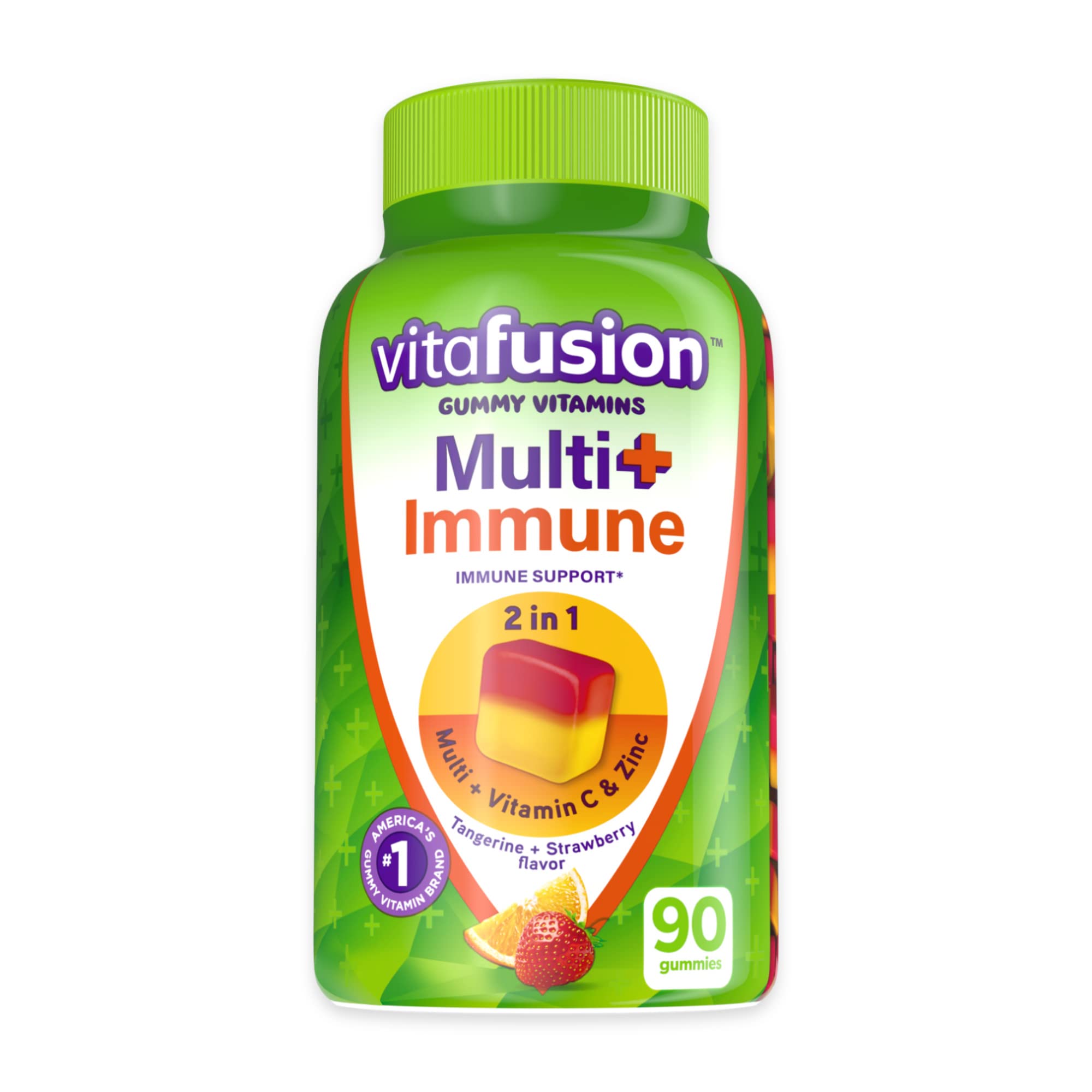 Vitafusion Multi+ Immune Support* – 2-in-1 Benefits & Flavors – Adult Gummy Vitamins with Vitamin C, Zinc, Daily Multivitamins, 90 Count