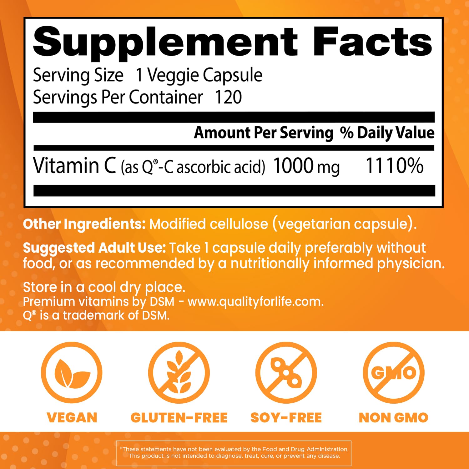 Doctor's Best Vitamin C with Q-C - Vitamin C 1000mg Non-GMO, Vegan, Gluten Free, Soy Free, Sourced from Scotland Veggie Caps, 120 Count