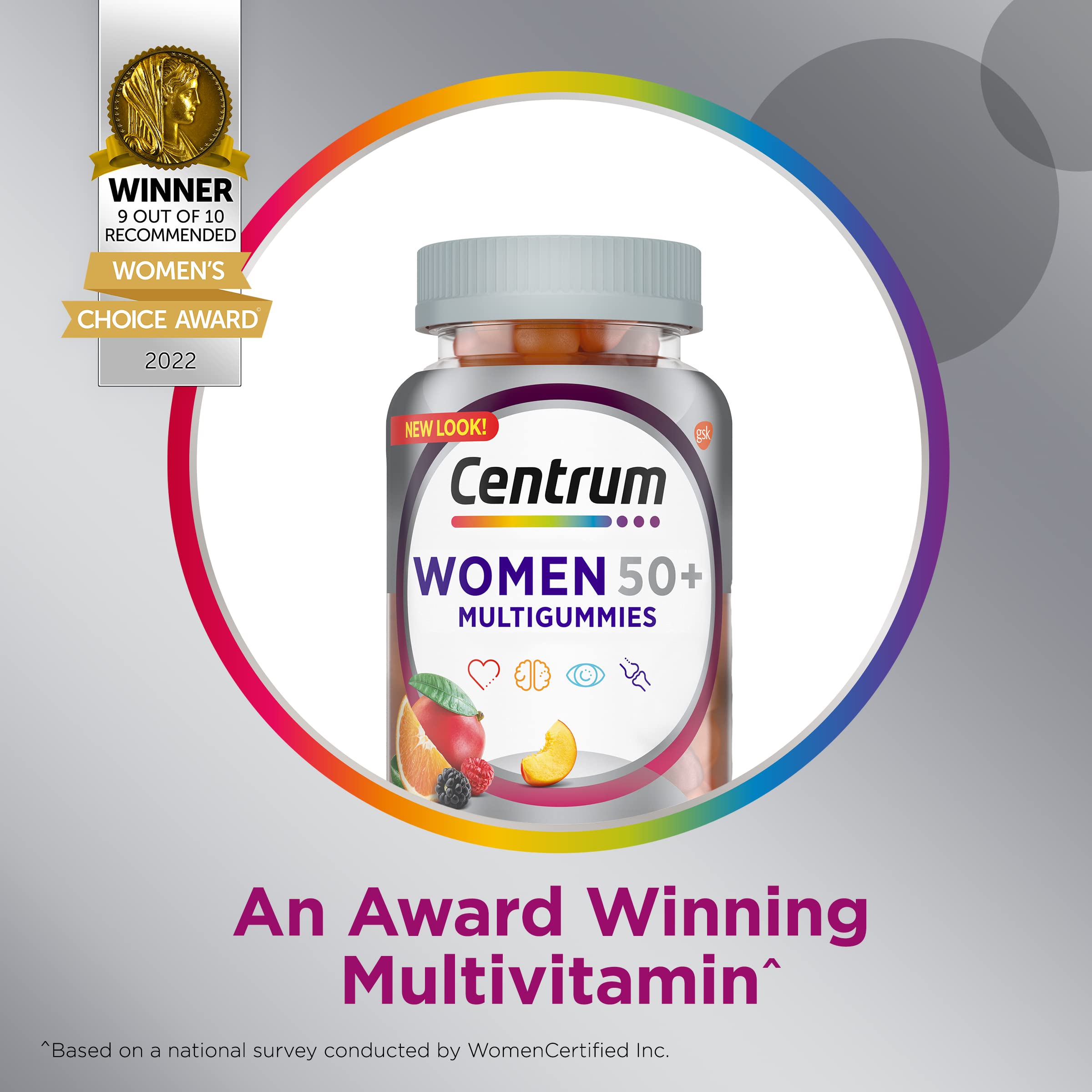 Centrum MultiGummies Gummy for Women 50 Plus, with Vitamin D3, B6 and B12, Multivitamin/Multimineral Supplement - 80 Count