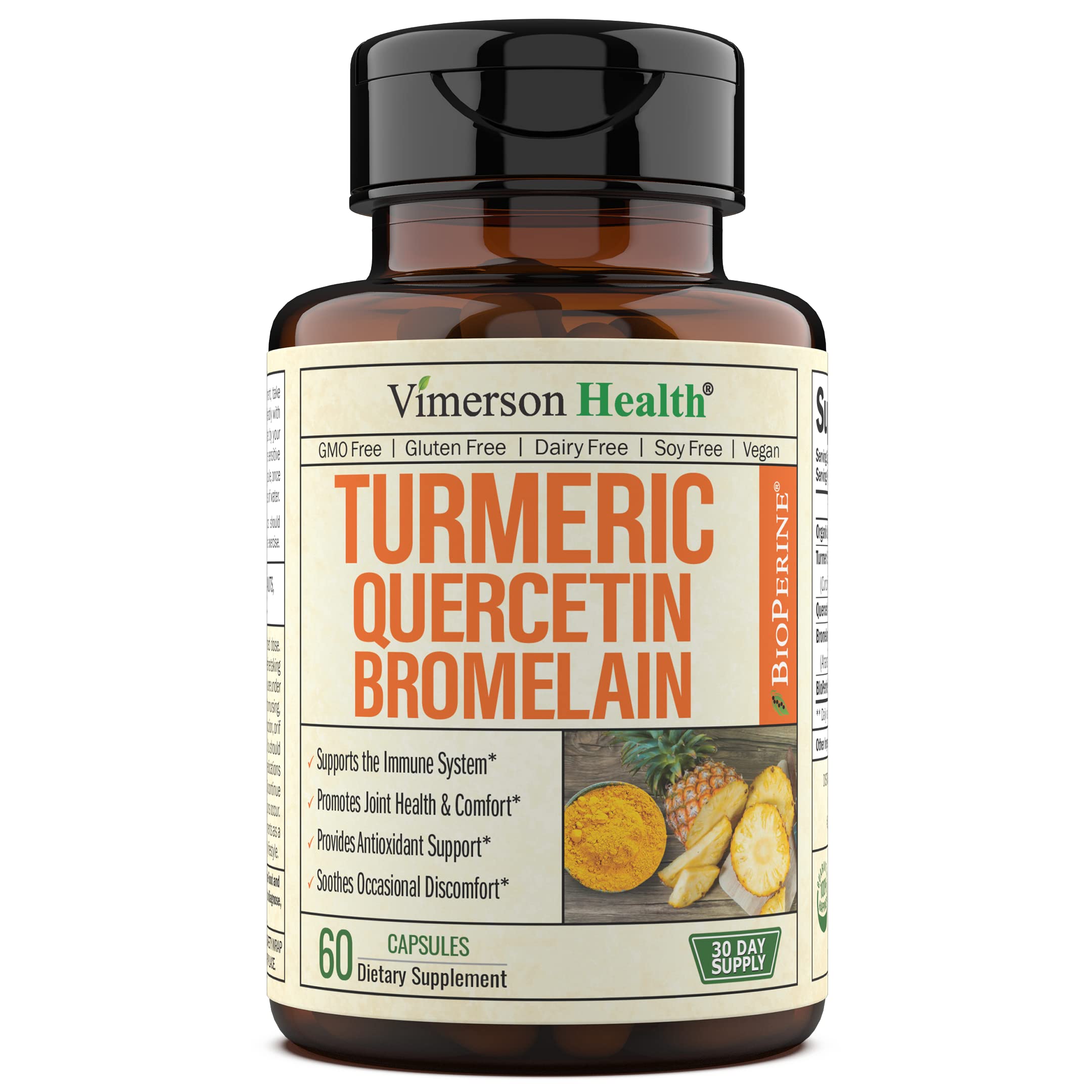 Turmeric Curcumin with Black Pepper, Quercetin & Bromelain. Tumeric, Quercetin & Bromelain Supplement for Immune Support. Joint Support Supplement with Bioperine & Organic Turmeric. 60 Vegan Capsules