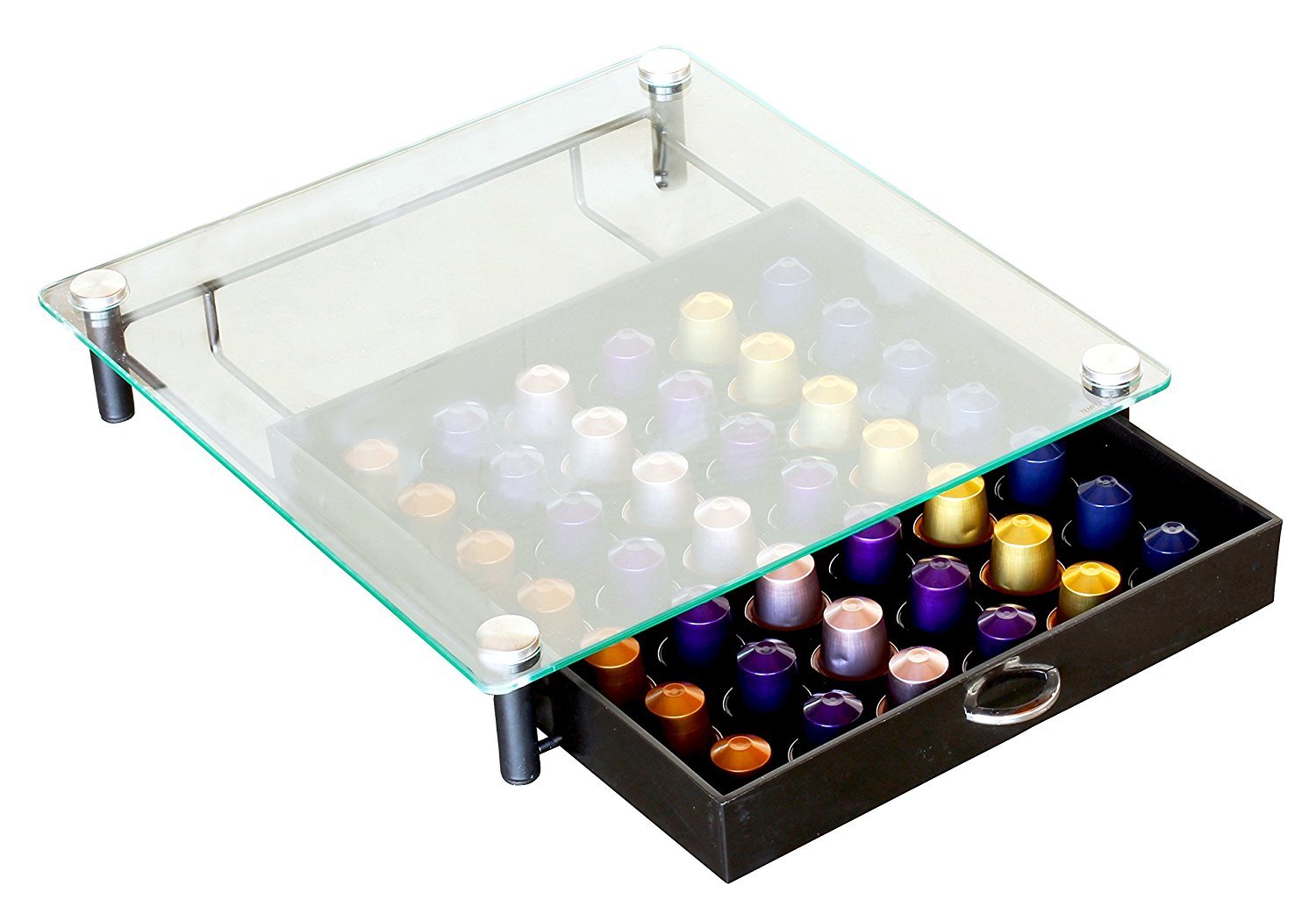 DecoBros Crystal Tempered Glass Nespresso OriginalLine Storage Drawer Holder for Capsules