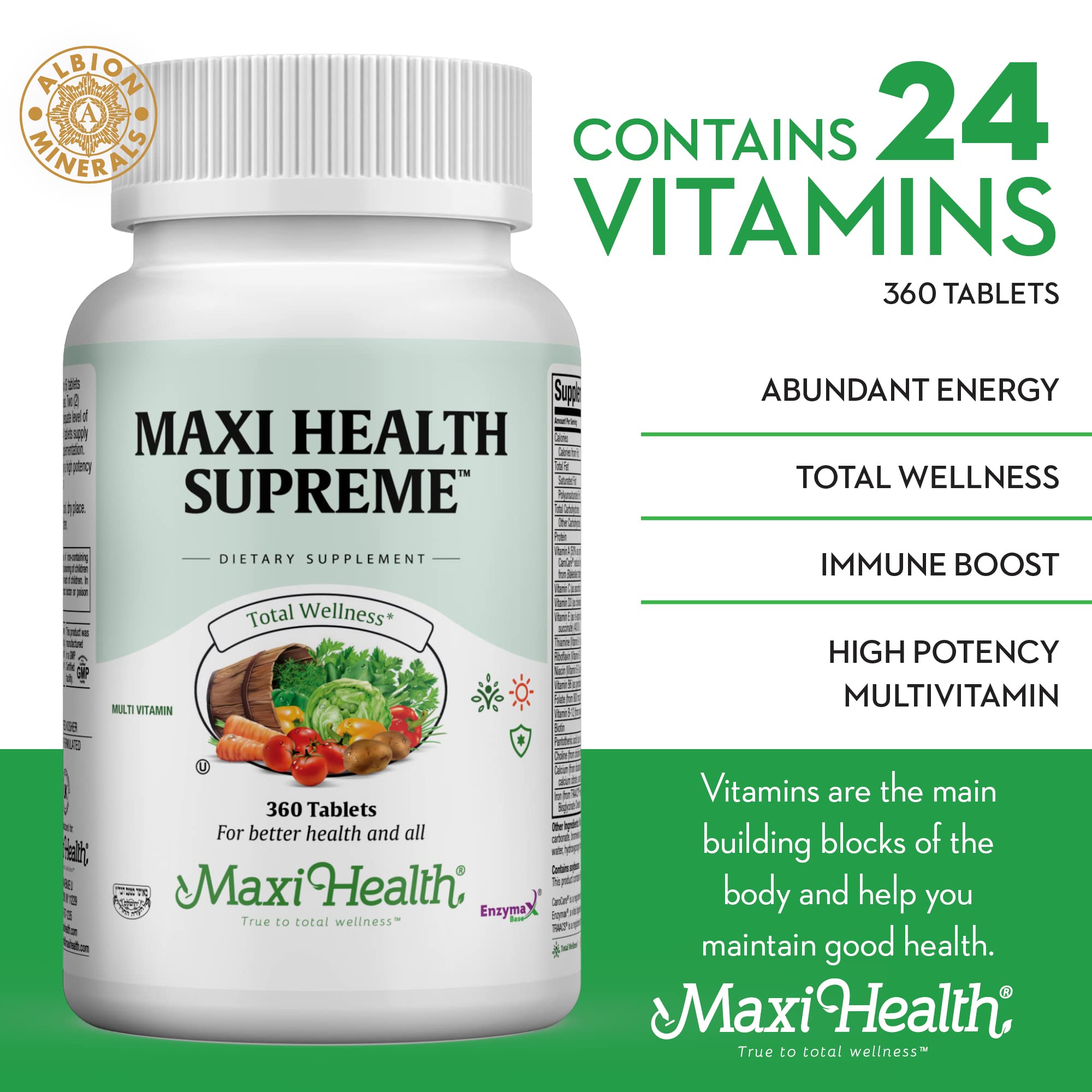 Maxi Health Supreme - High Potency Multivitamin & Mineral Supplement, 360 Count