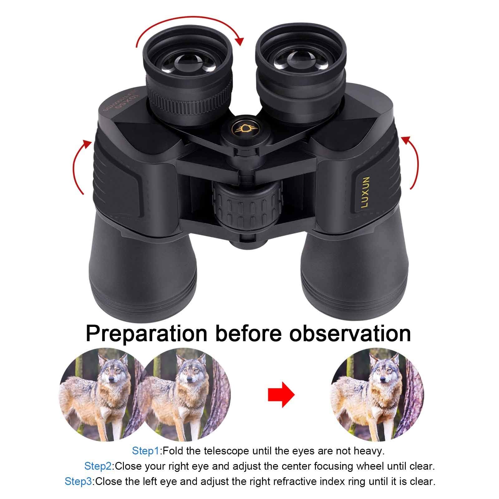 LUXUN 10x50 Binoculars for Adults, HD Compact Binocular with Low Light Night Vision, Powerful Waterproof Binoculars for Hunting Bird Watching and Concerts