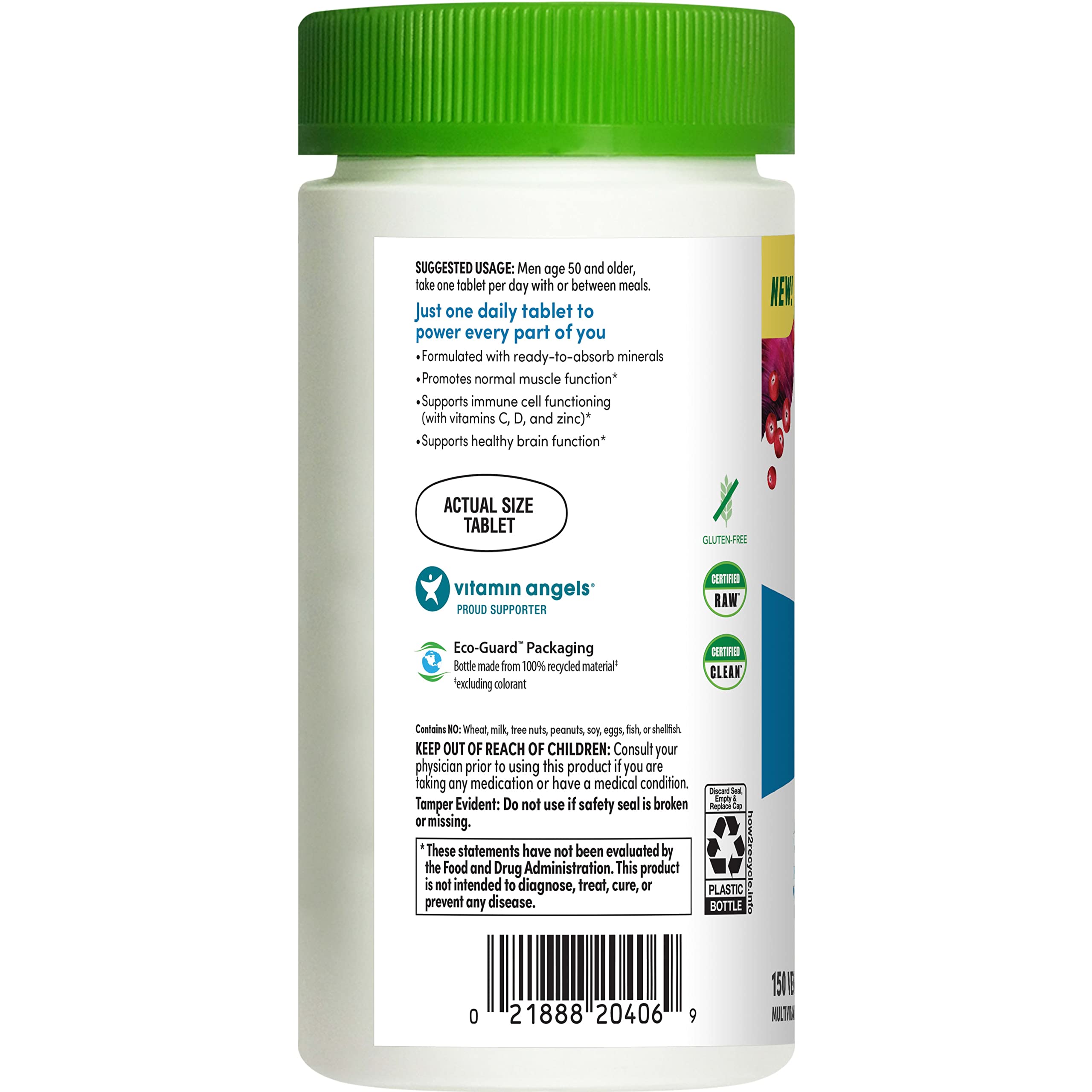 Rainbow Light Multivitamin for Men 50+, Vitamin C, D & Zinc, Probiotics, Men's One 50+ Multivitamin Provides High Potency Immune Support, Non-GMO, Vegetarian, 150 Tablets