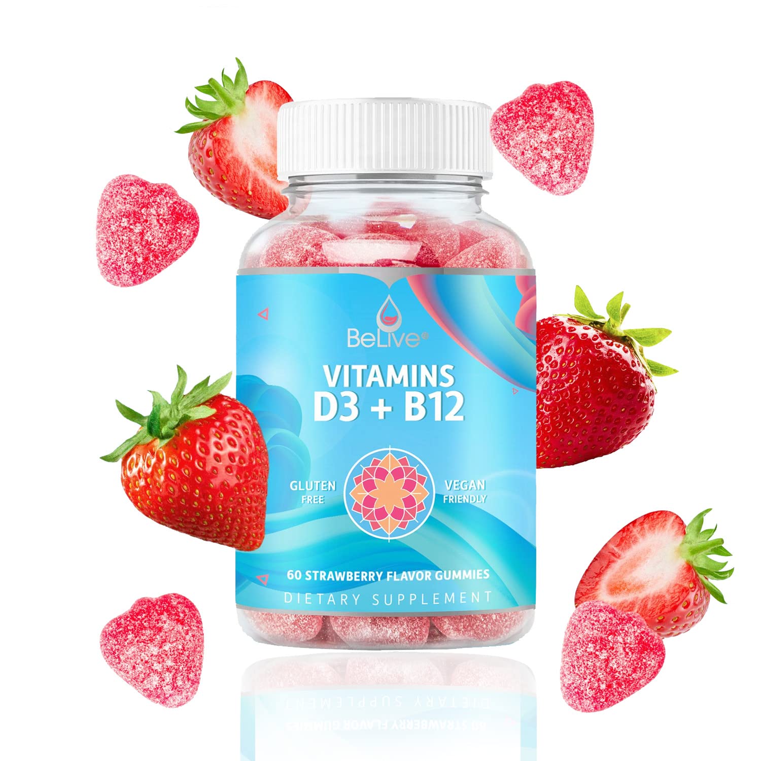 BeLive Vitamin D3 Gummies with B12 Vitamins - 60 Ct I Immune Support Gummies with Vegan Vitamin B12 & D3, Provides Enhanced Bone & Muscle Strength, Hearth Health and Energy - Strawberry Flavor