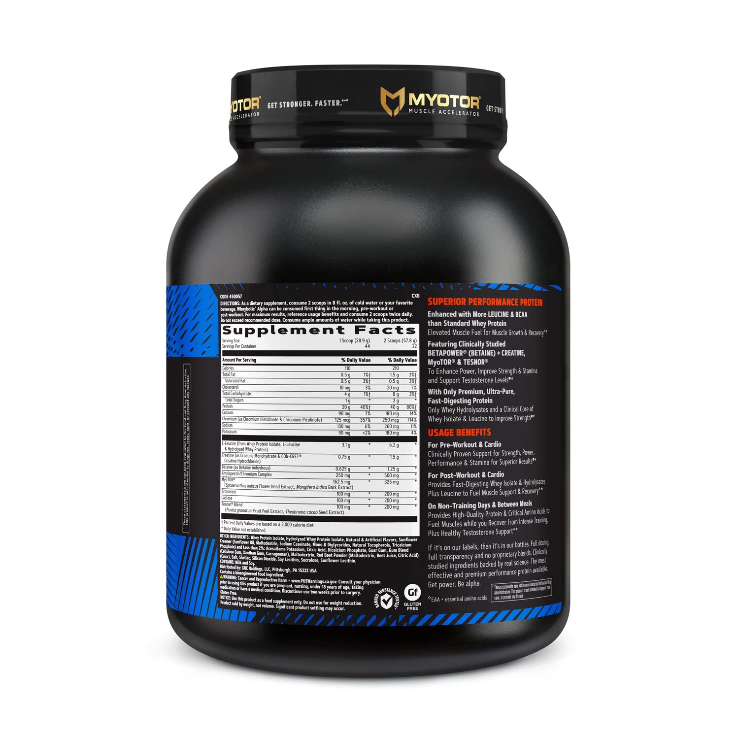 GNC AMP Wheybolic Alpha with MyoTOR Protein Powder | Targeted Muscle Building and Workout Support Formula with BCAA | 40g Protein | Strawberries and Cream | 22 Servings