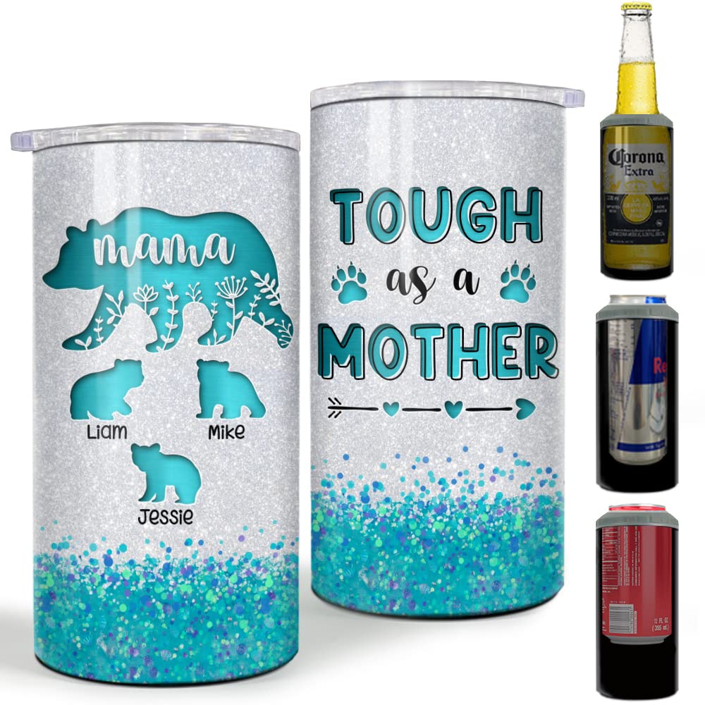 SANDJEST Personalized Blue Mama Bear Tumbler Tough As A Mother 4 in 1 16oz Tumbler Can Cooler Coozie Stainless Steel Tumbler Gift for Women Girl Daughter Sister Animal Lovers Christmas Birthday