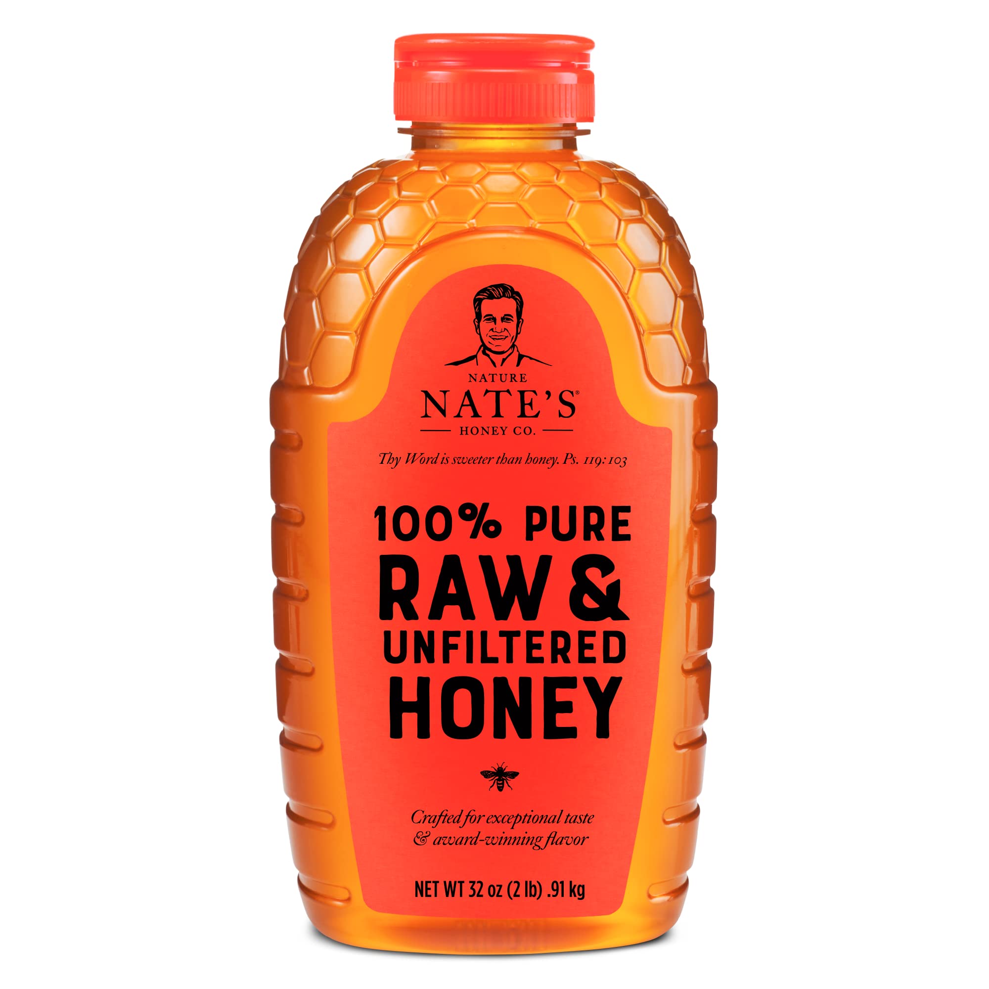 Nature Nate’s 100% Pure, Raw & Unfiltered Honey; 32oz. Squeeze Bottle; Award-Winning Taste