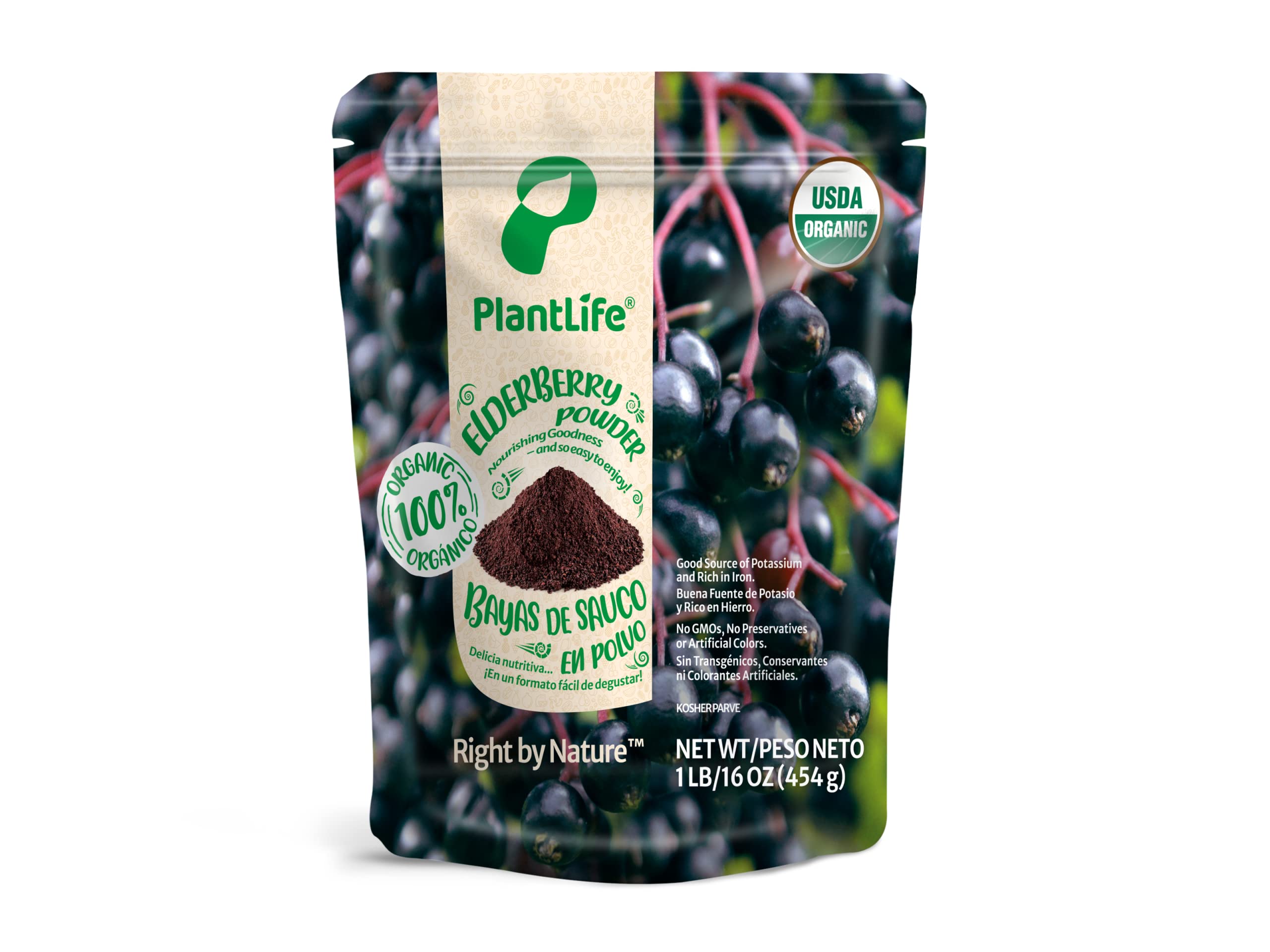 PlantLife Organic Elderberry Powder 16OZ – Air-dried, Raw-Food, No Sugar Added, Non-GMO, Certified USDA Organic & Vegan