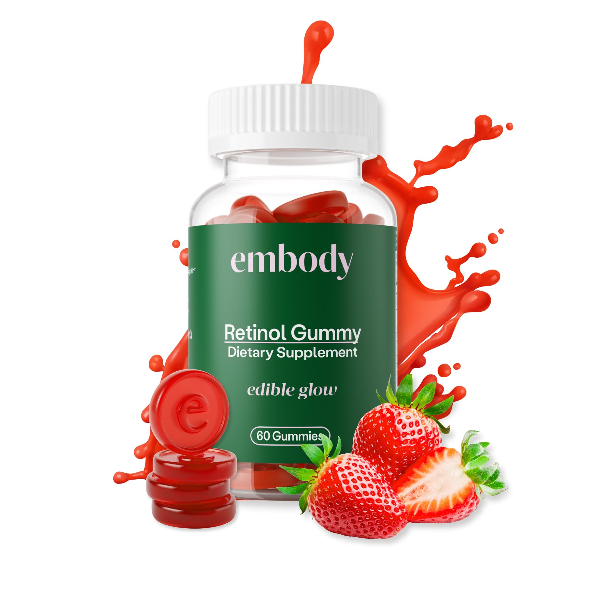 Embody: 60 Skin Gummies Multivitamin Retinol Gummy | Vitamin A Supplement for Anti-Aging, Glowing, Youthful & Clear Skin | Strong Hair & Nails with Biotin, Vitamin C, B12 & Zinc