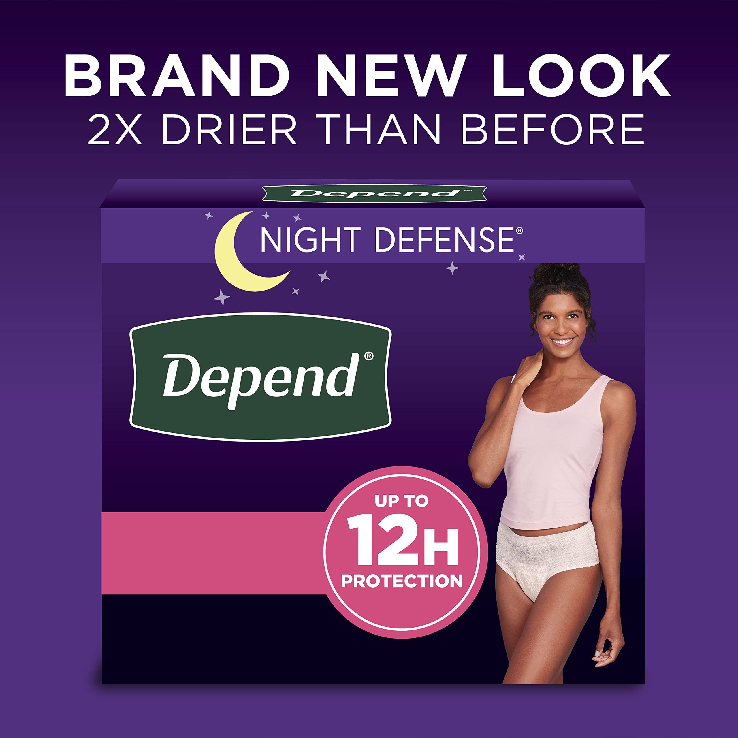 Depend Night Defense Adult Incontinence Underwear for Women, Disposable, Overnight, Large, Blush, 56 Count, Packaging May Vary