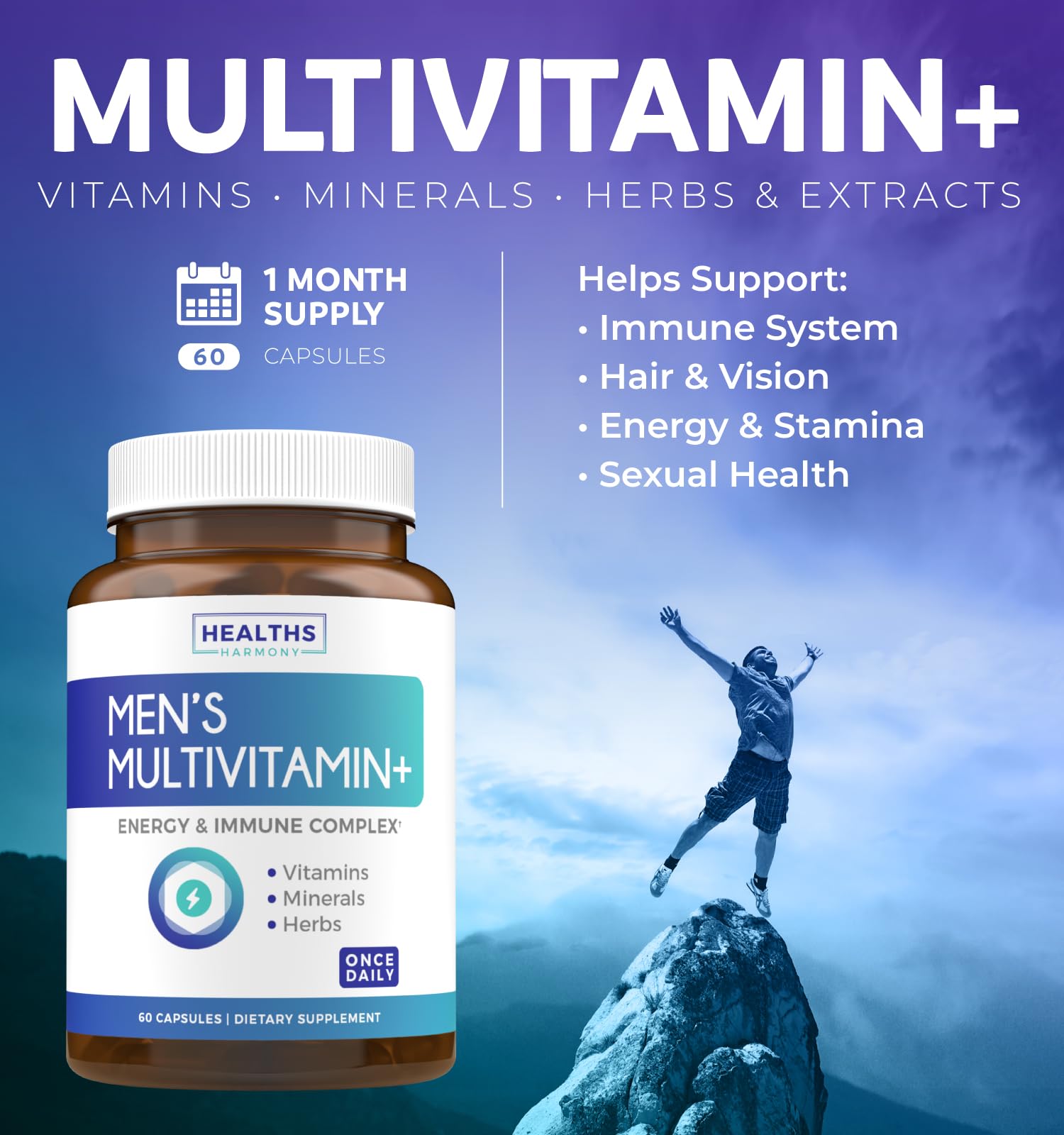 Multivitamin for Men (Non-GMO) Daily Mens Vitamins & Multimineral Plus Energy Boost, Prostate Support, Eye Health & Antioxidants with Saw Palmetto, Biotin, Lutein for Men - 60 Capsules - Multi Tablet