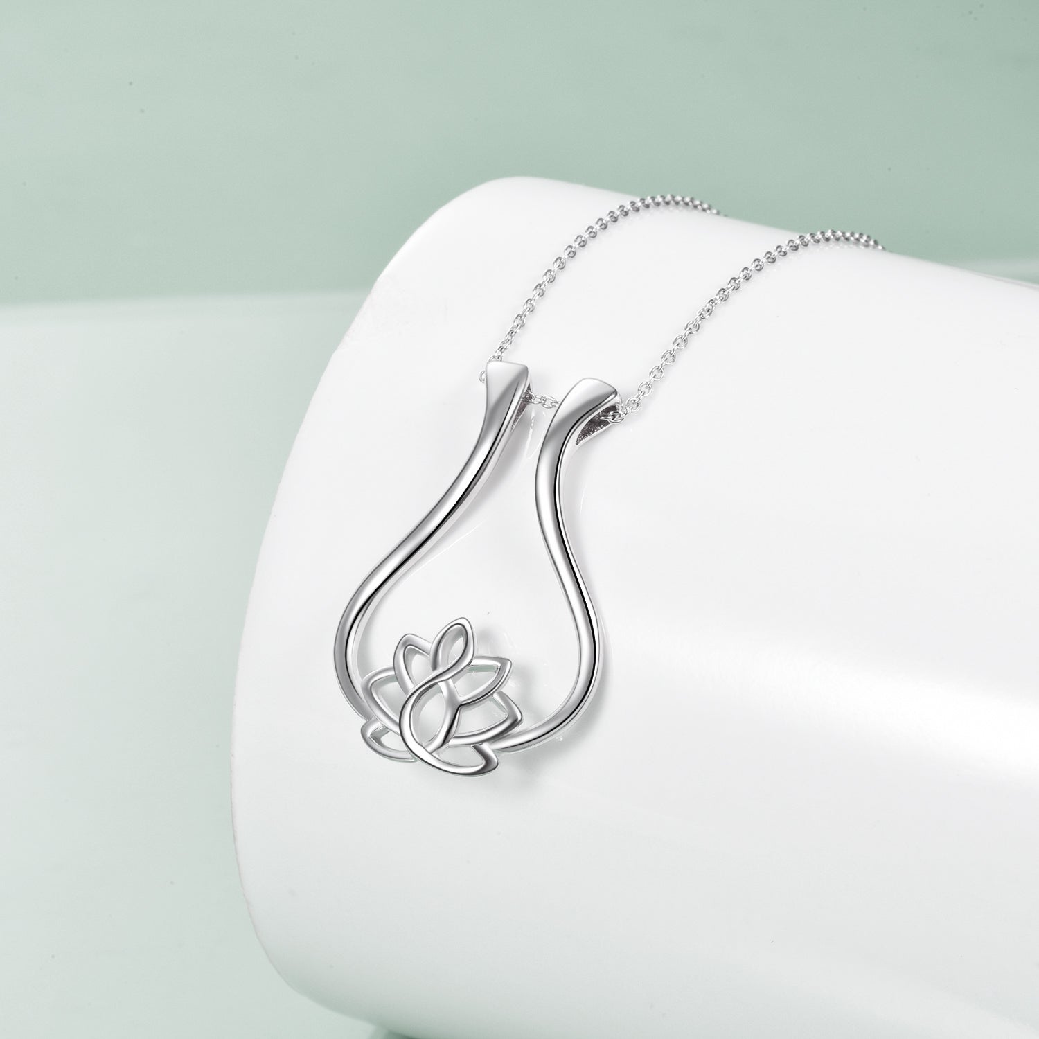 Sterling Silver Ring Holder Necklace Rhombus Lotus Flower Pendant