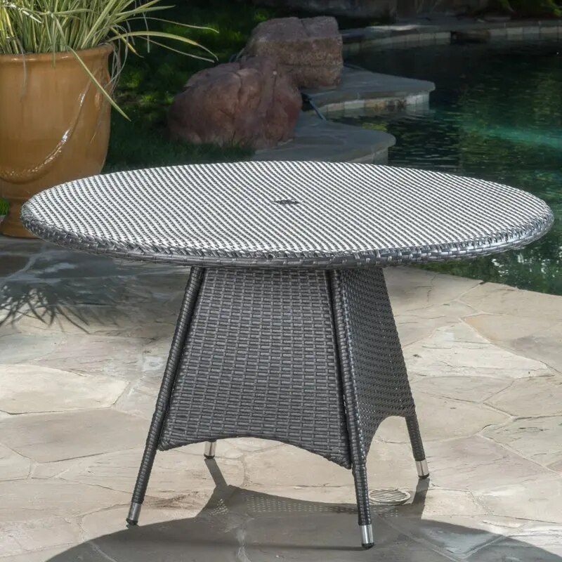 Elegant Gray Wicker Outdoor Round Dining Table