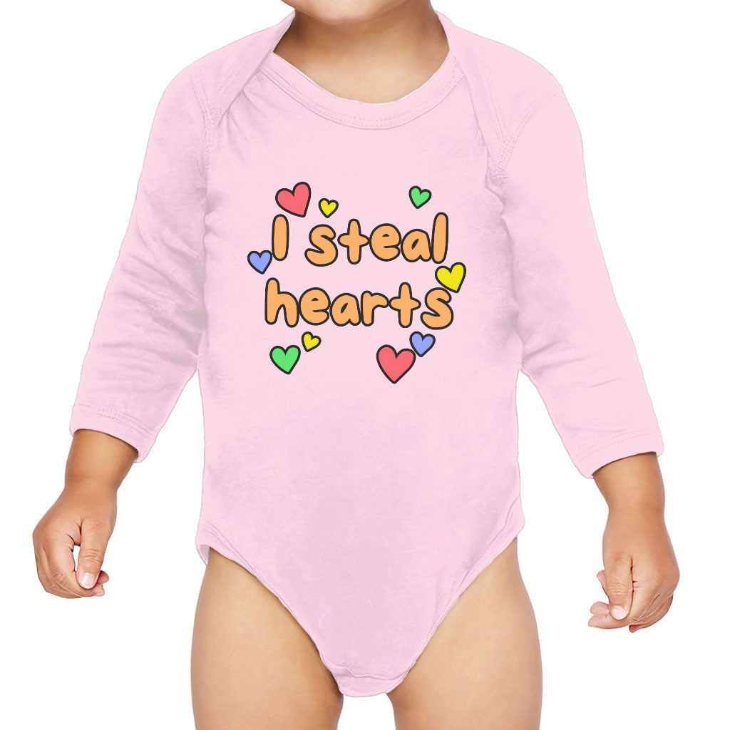 I Steal Hearts Baby Long Sleeve Onesie - Cute Heart Baby Long Sleeve Bodysuit - Illustration Baby One-Piece