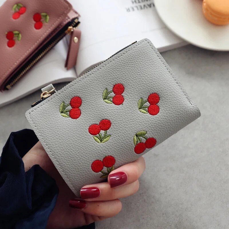 Chic Mini Wallet with Fruits Embroidery