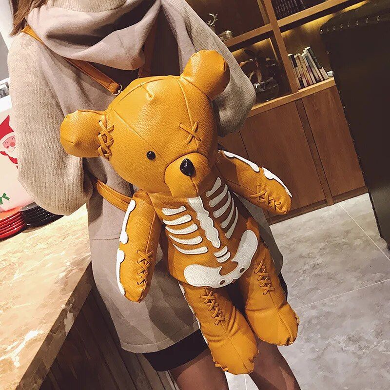 Punk-Style Skeleton Bear Backpack for Adolescent Girls - Fashionable & Versatile School Accessory