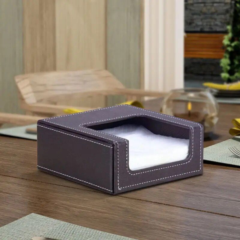 Elegant PU Leather Square Napkin Holder - Modern Tissue Dispenser for Home & Office Decor